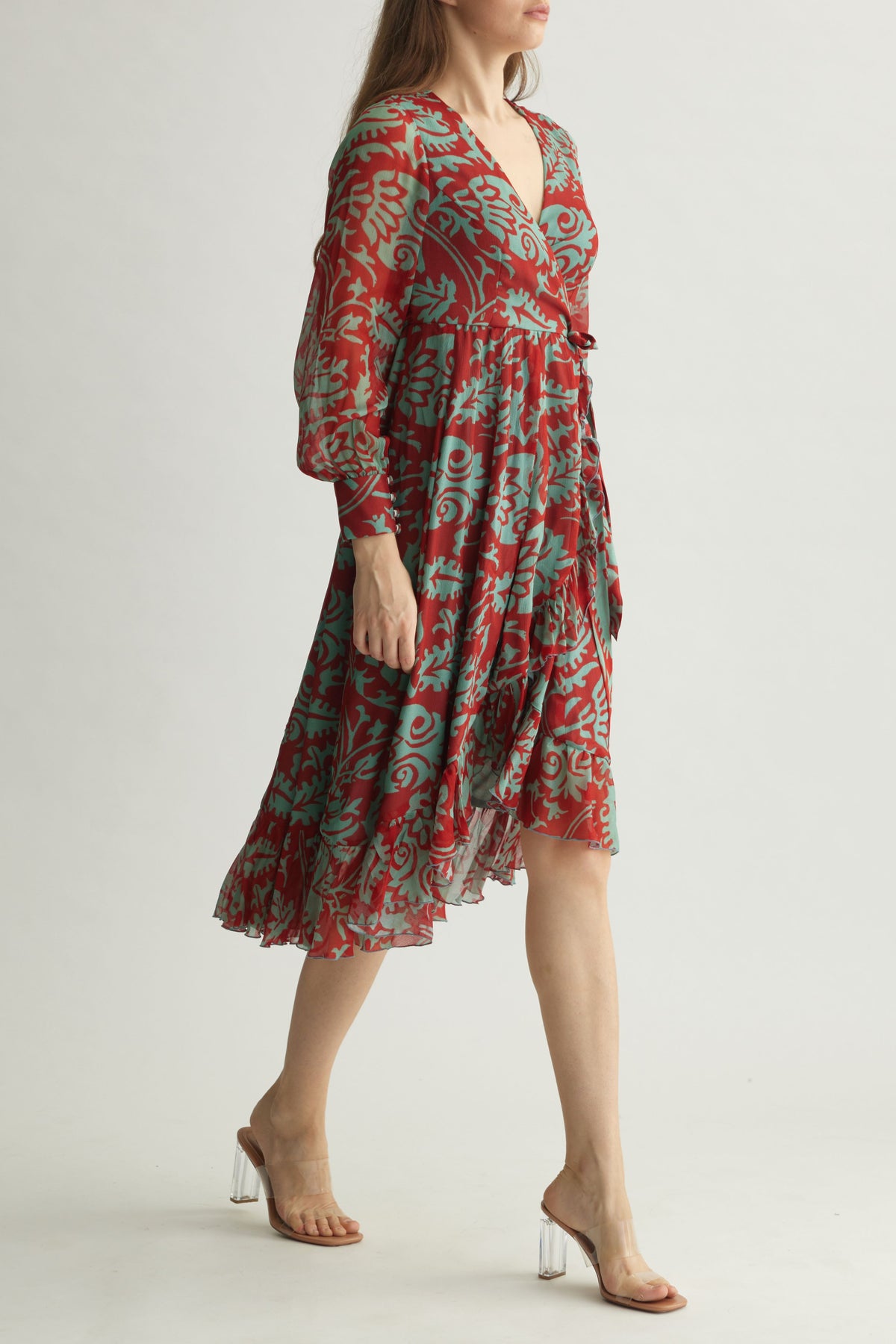 Red Floral Wrap Dress