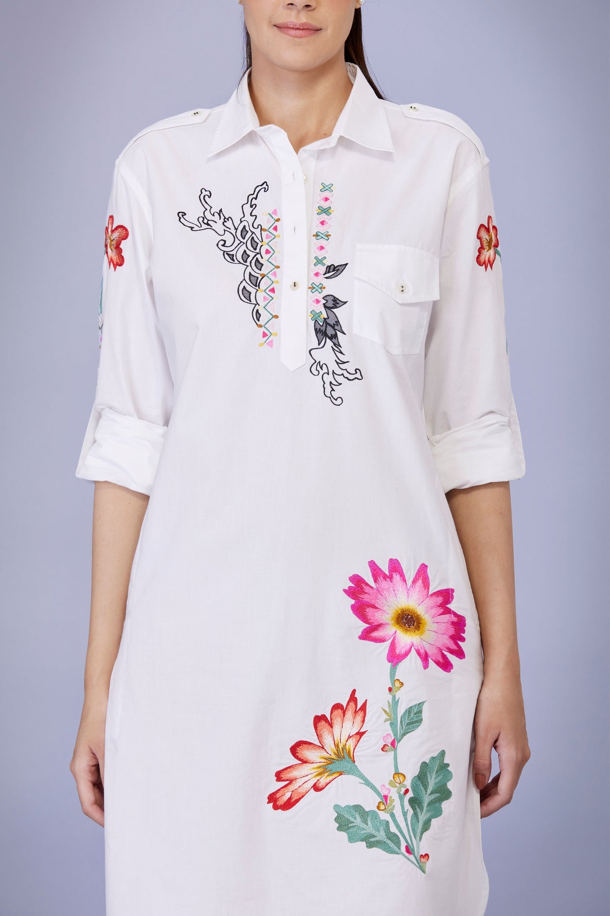 White Floral Embroidery Dress