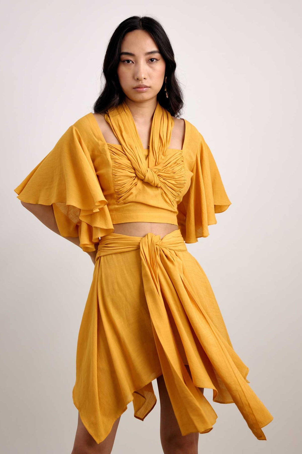 Echo Yellow Knotted Resort Top and skirt Set