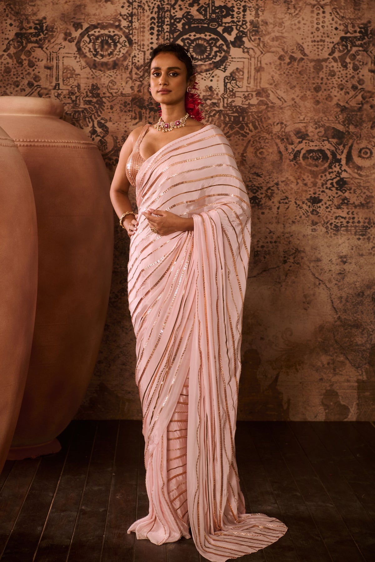 Baby Pink Embroidered Saree