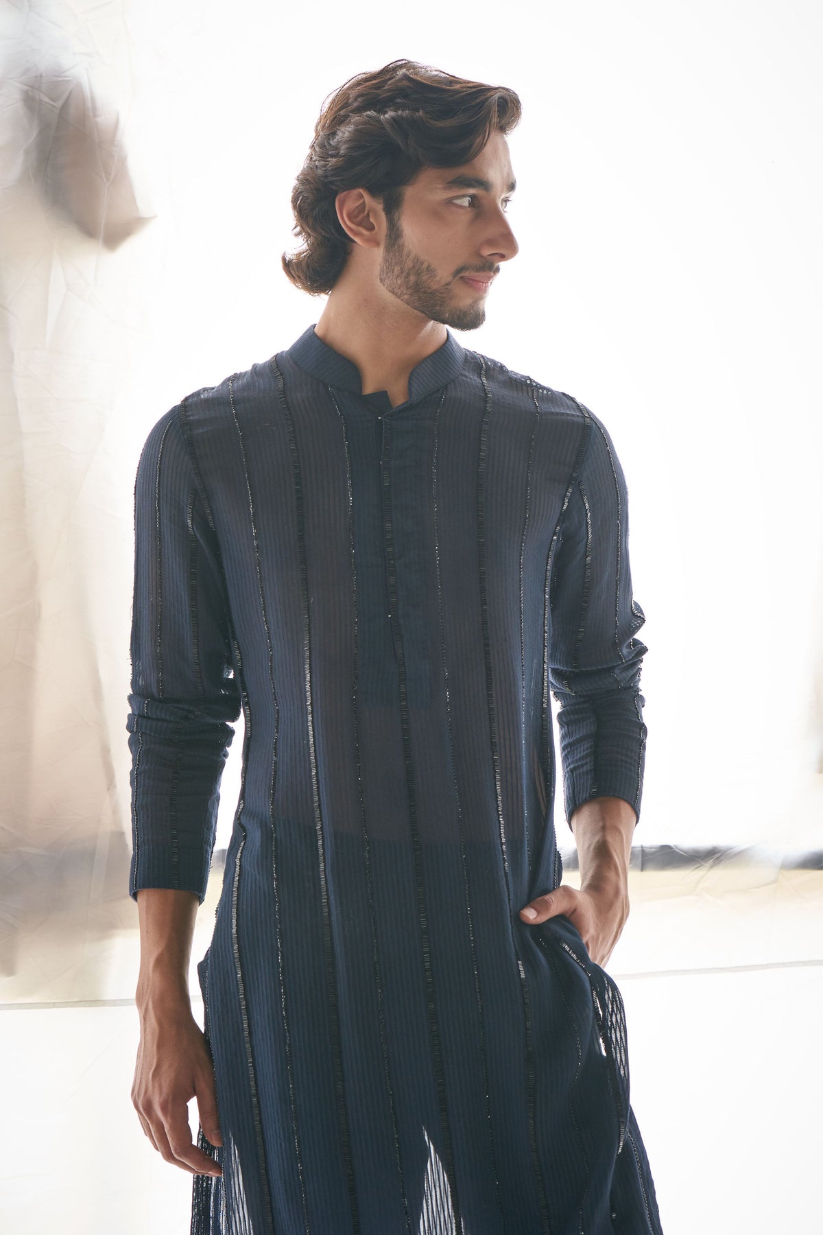 Blue Gicha Cutdana Kurta Set