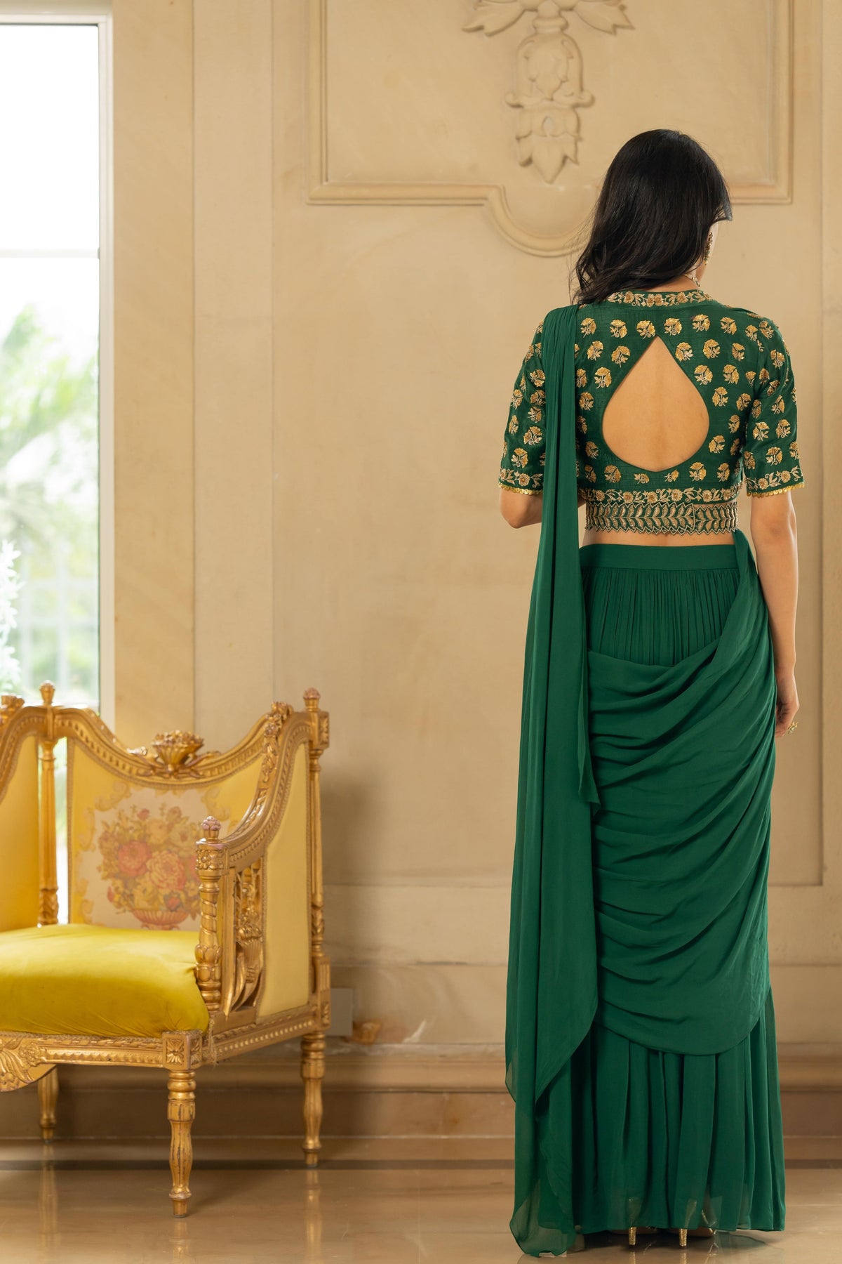 Emerald Green Antique Tone Saree Set