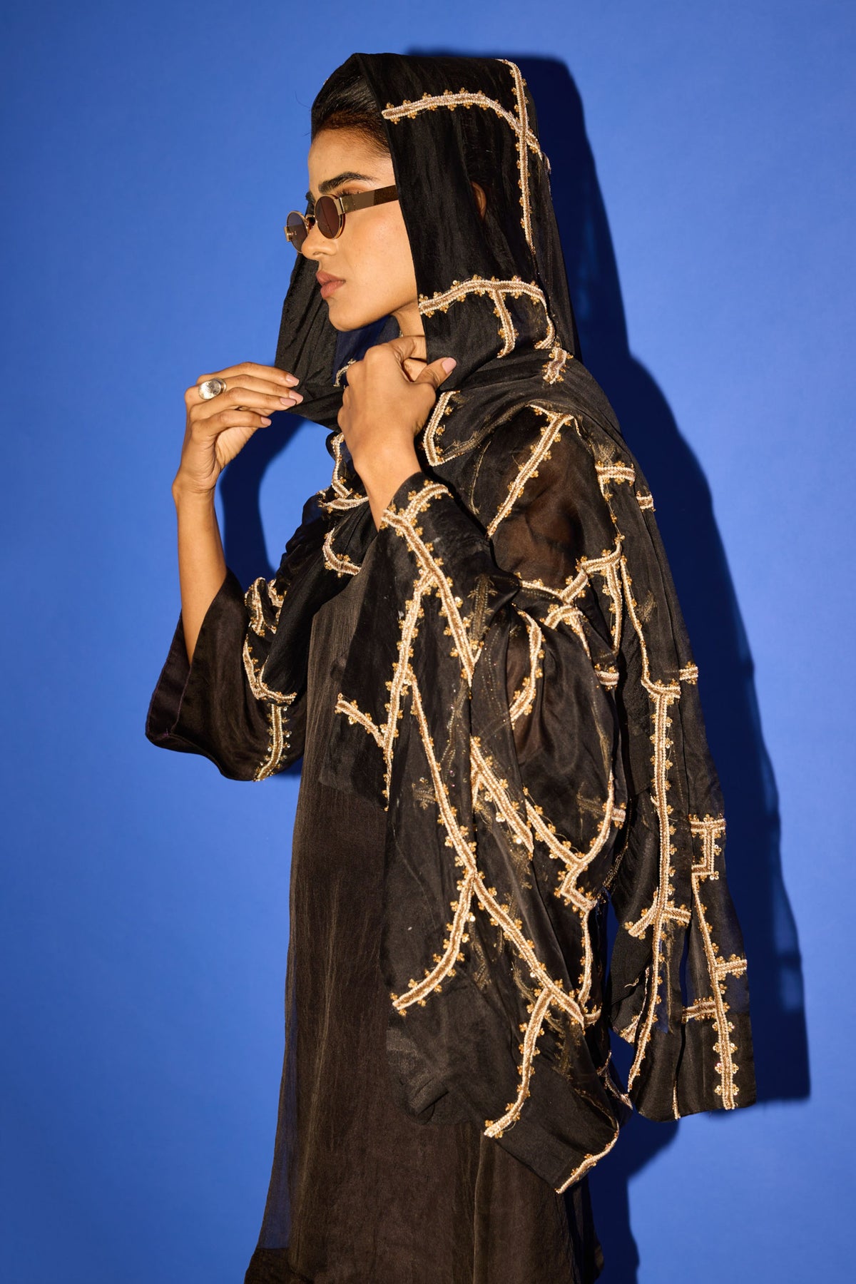 Black Linework Embroidery Dupatta