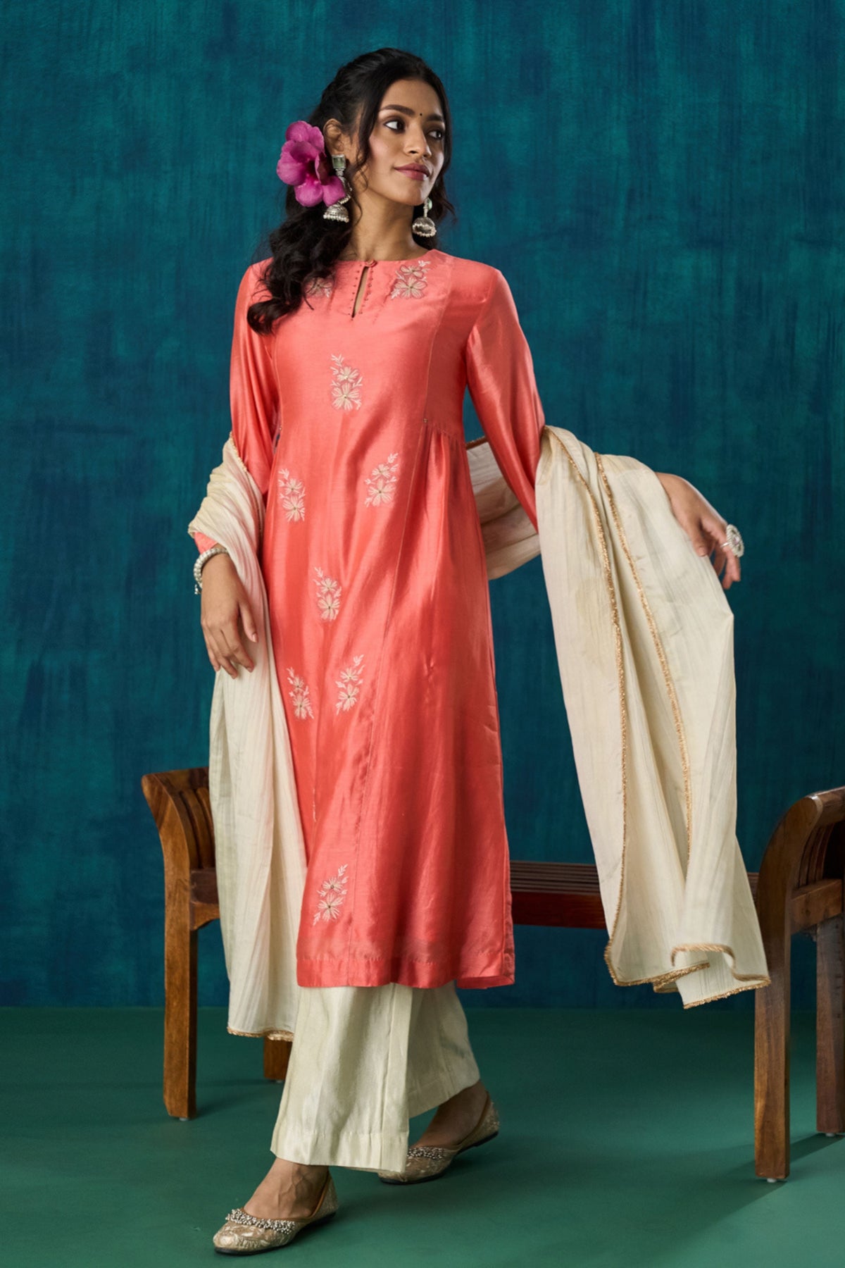 Peach Floral Urvi Kurta Sets