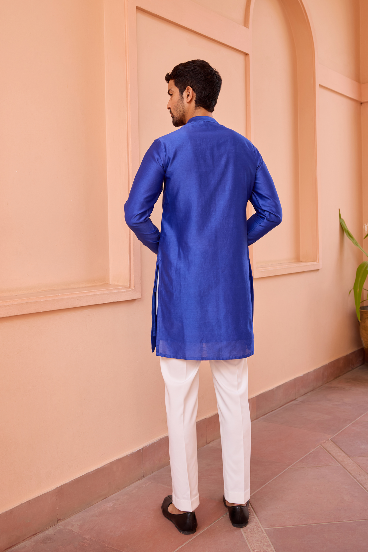 Blue dori and hand embroidered silk kurta