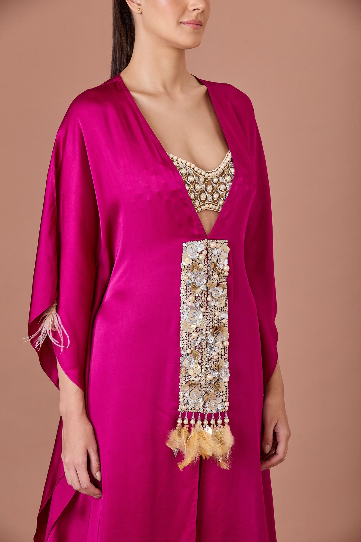 Jamun Kaftan With Gold Sequins