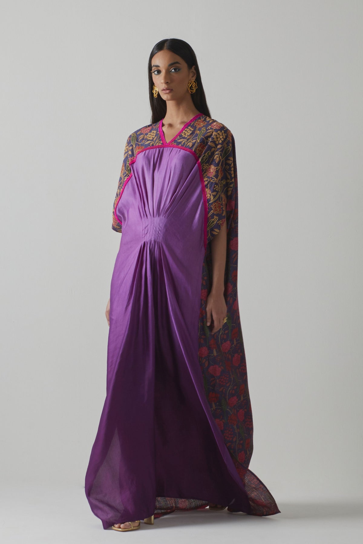 Purple Embellished Silk Kaftan