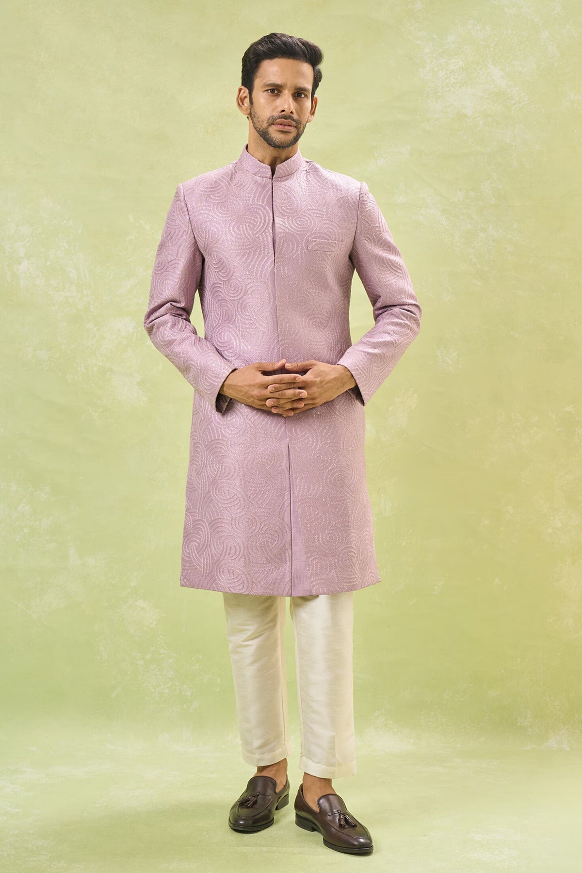 Purple Embroidered Sherwani Set