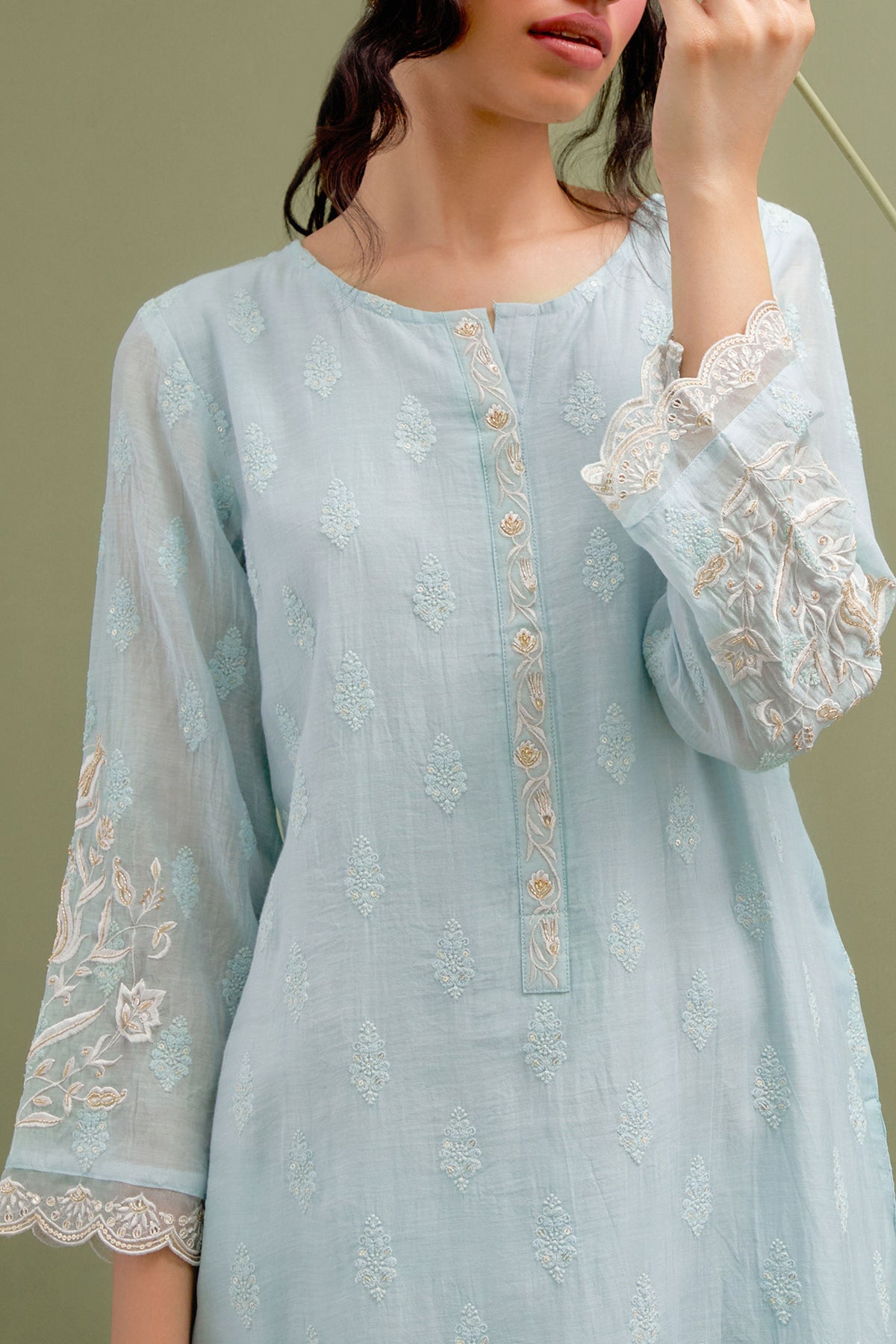 Blue Embroidered Set With Dupatta