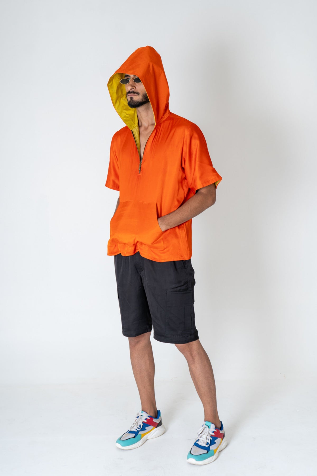 Orange-yellow Color-block Hoodie