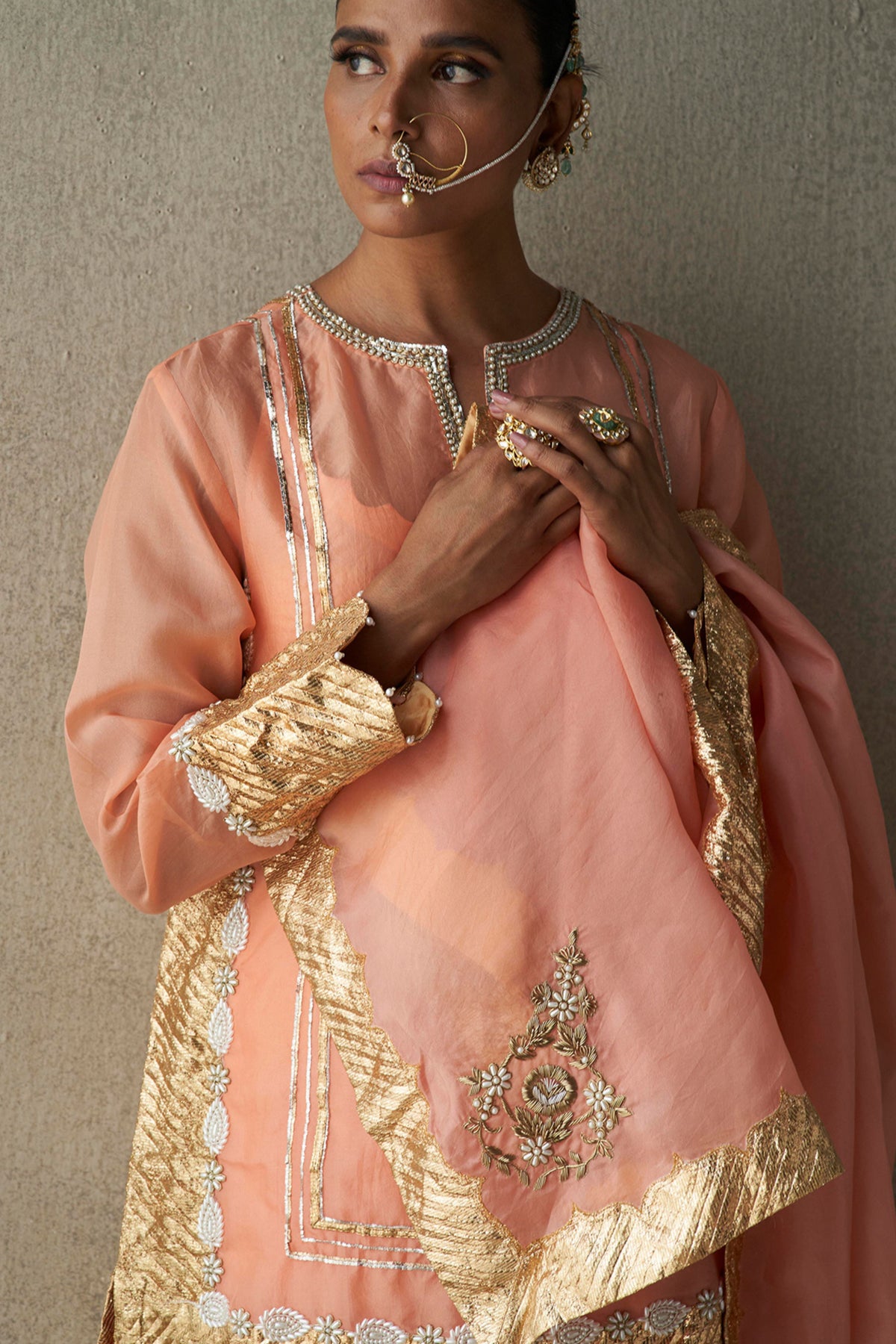 Indira Coral Sharara Set