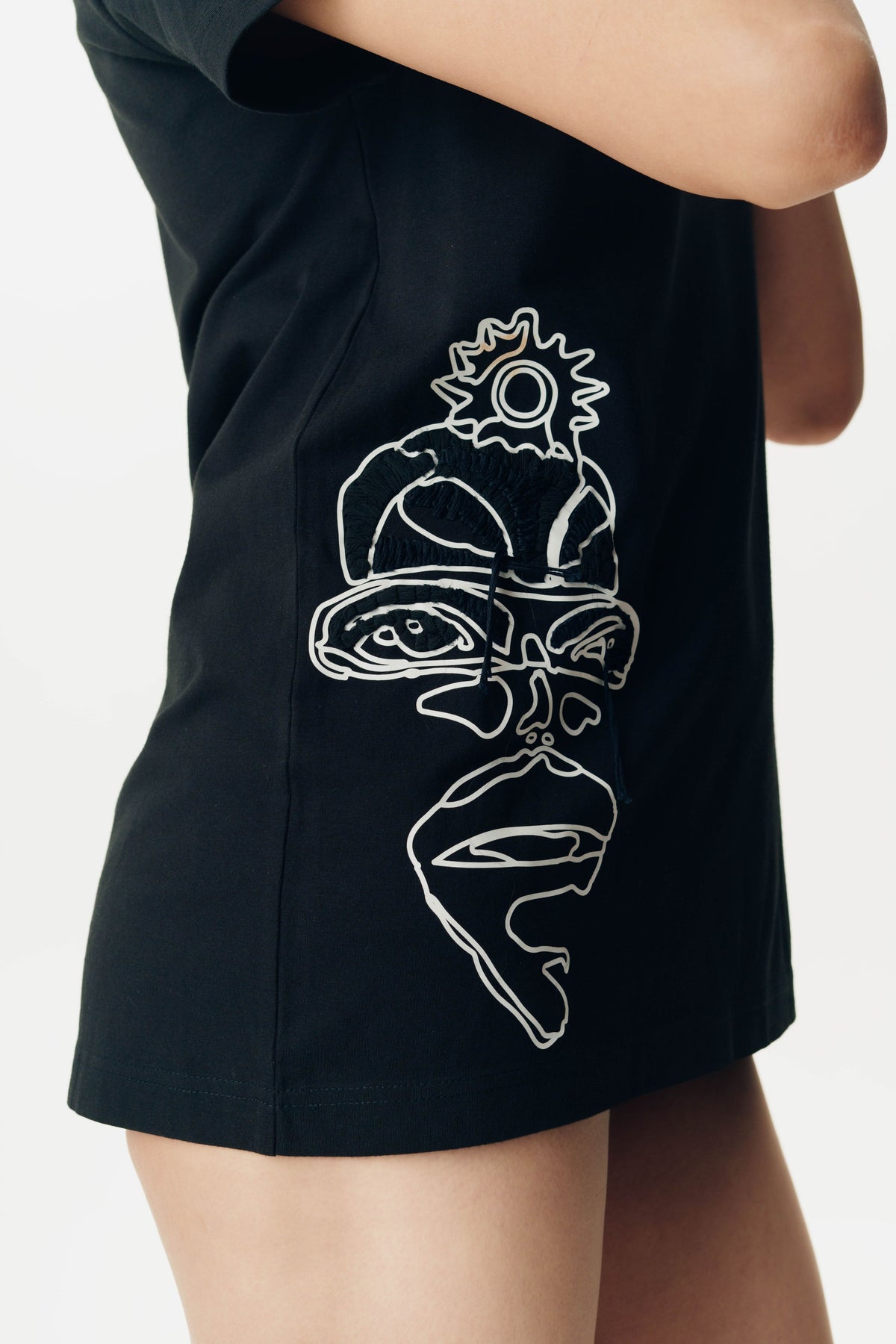 Embroidered Half Black T Shirt