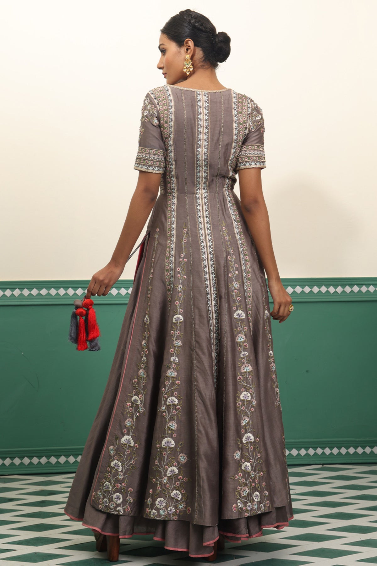 Grey Anarkali &amp; Skirt Set