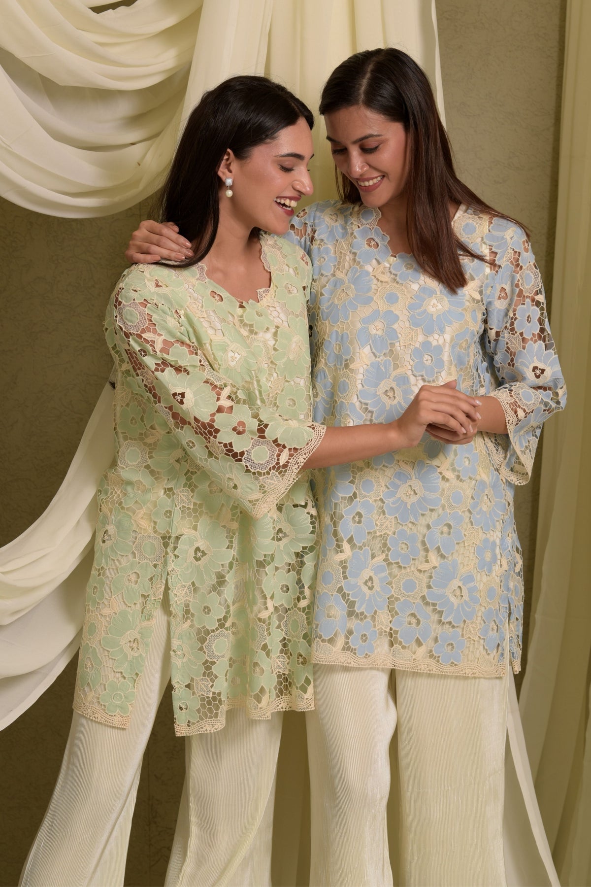 Myra Mesh Floral Pastel Kurta Set