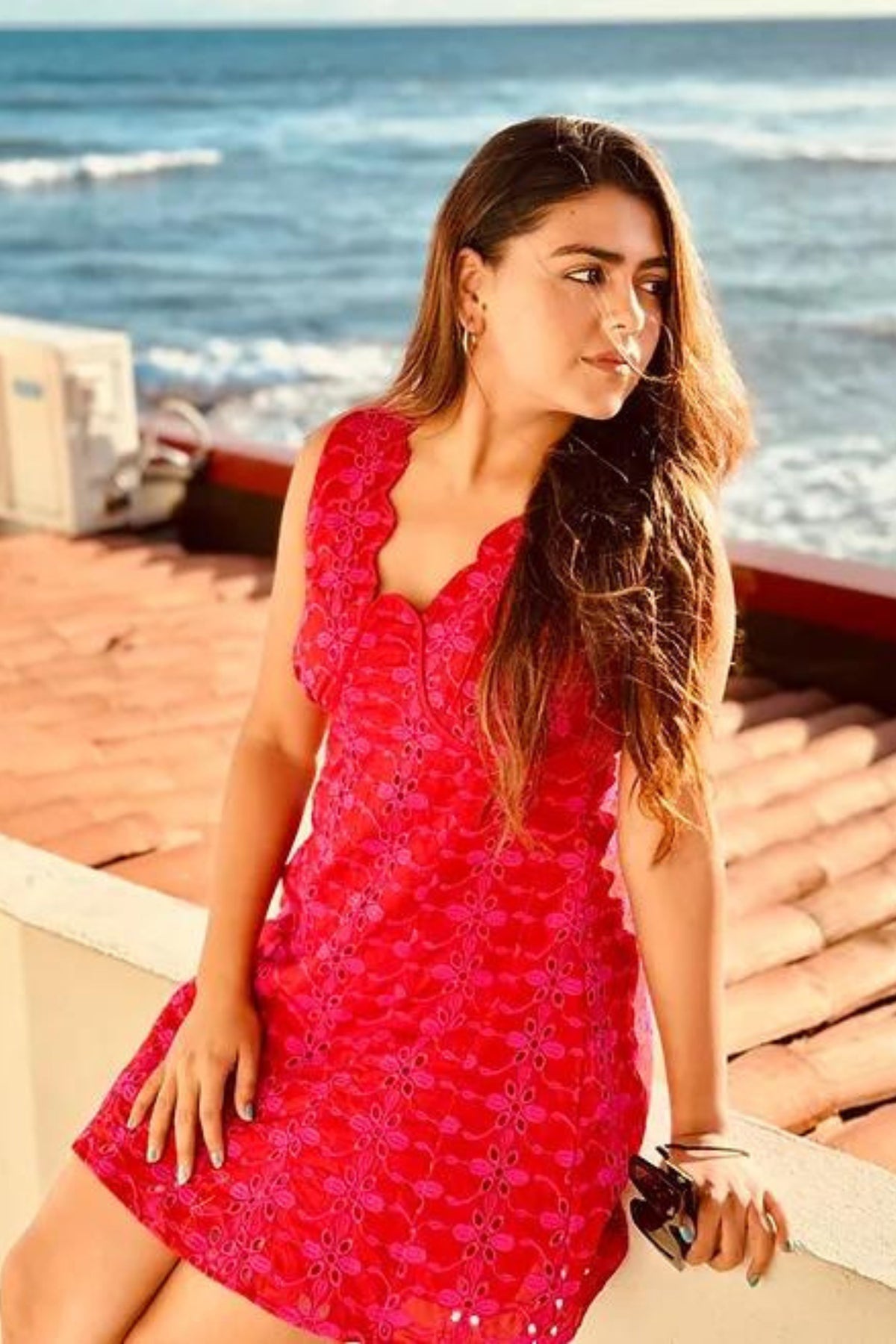 Red Broderie Brunch Dress