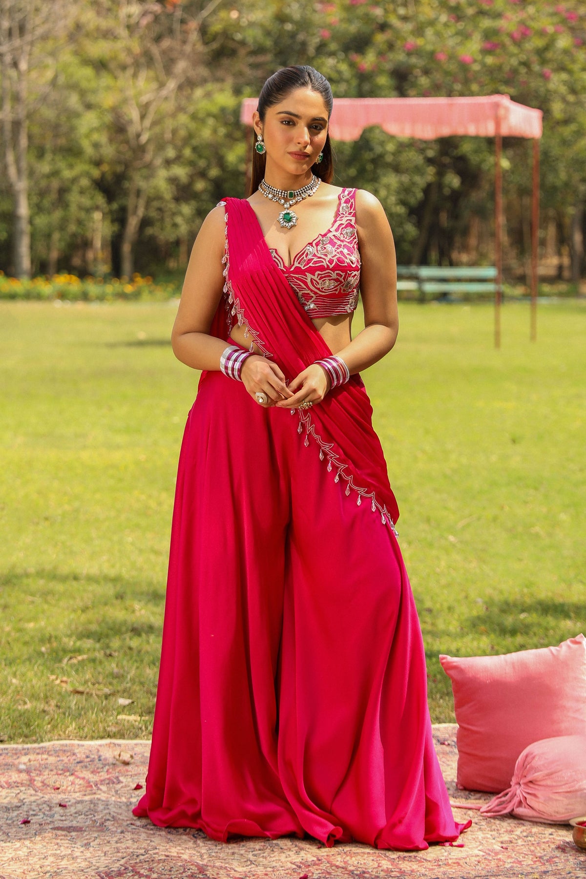 Karishma Rani Pink Drape Saree