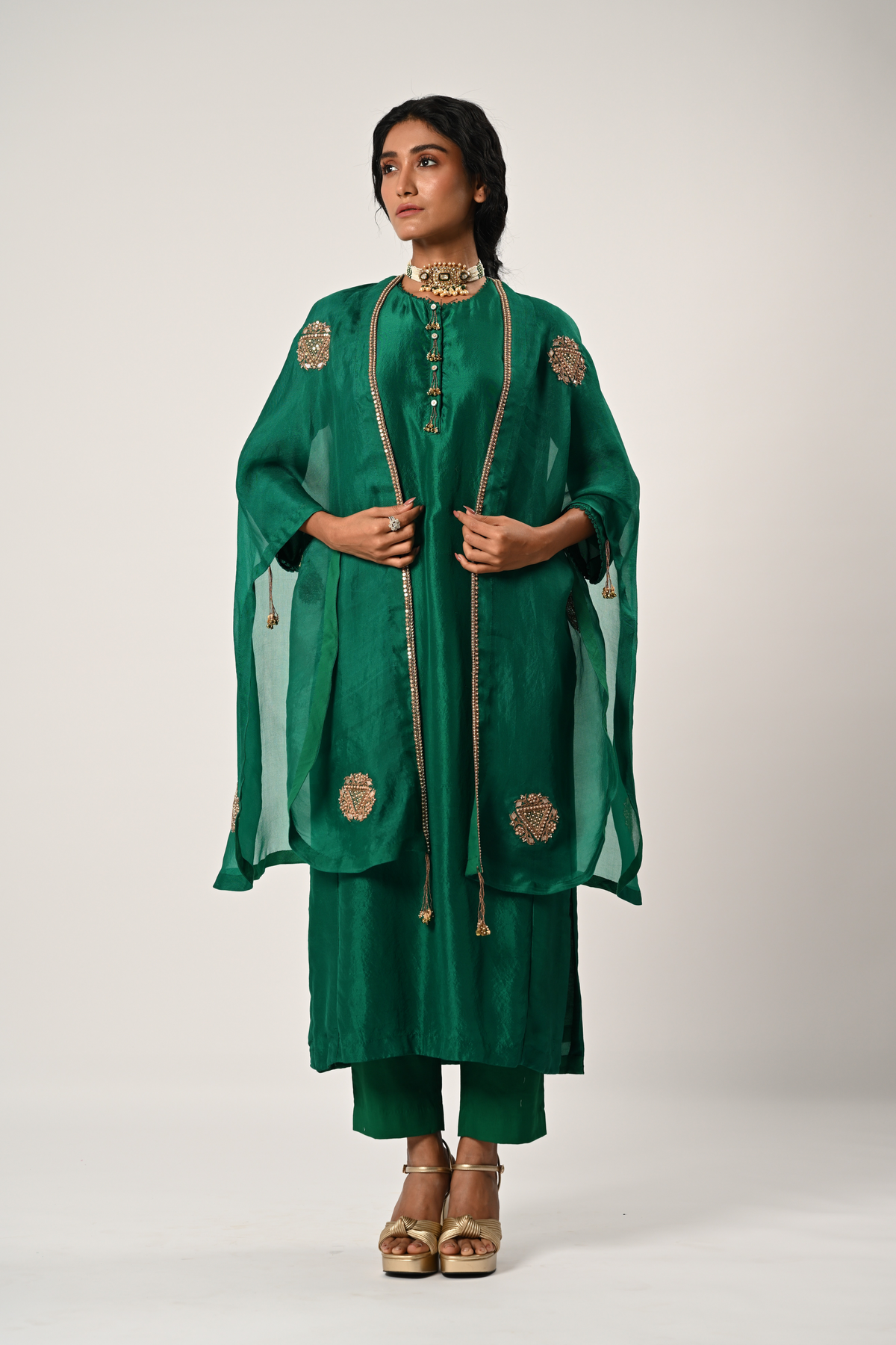 Emerald Green Kurta With Cape