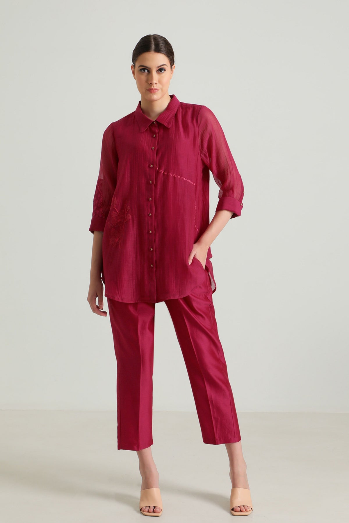 Fuchsia Shirt and Pant Set