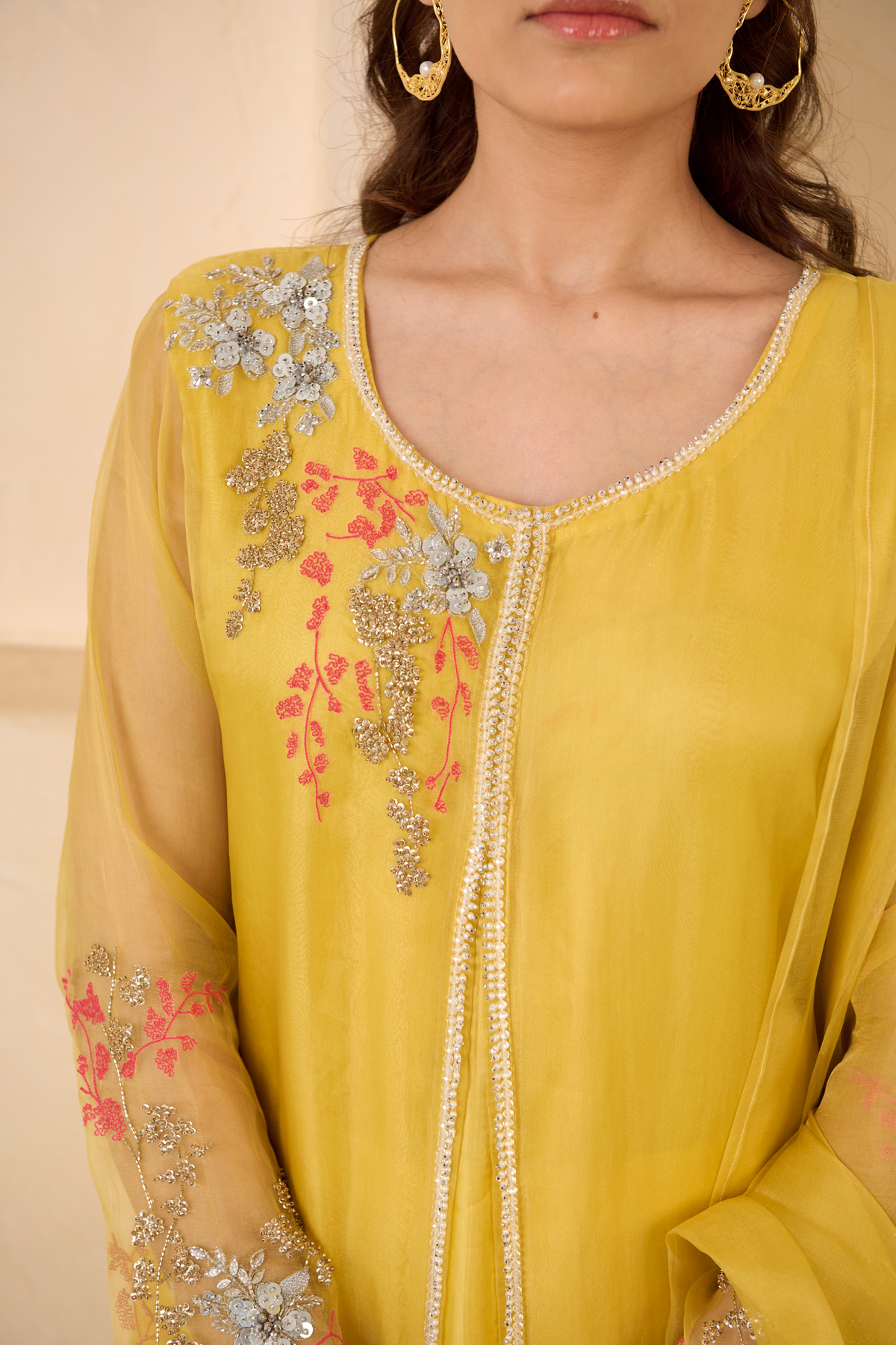 Yellow Organza Kurta Set