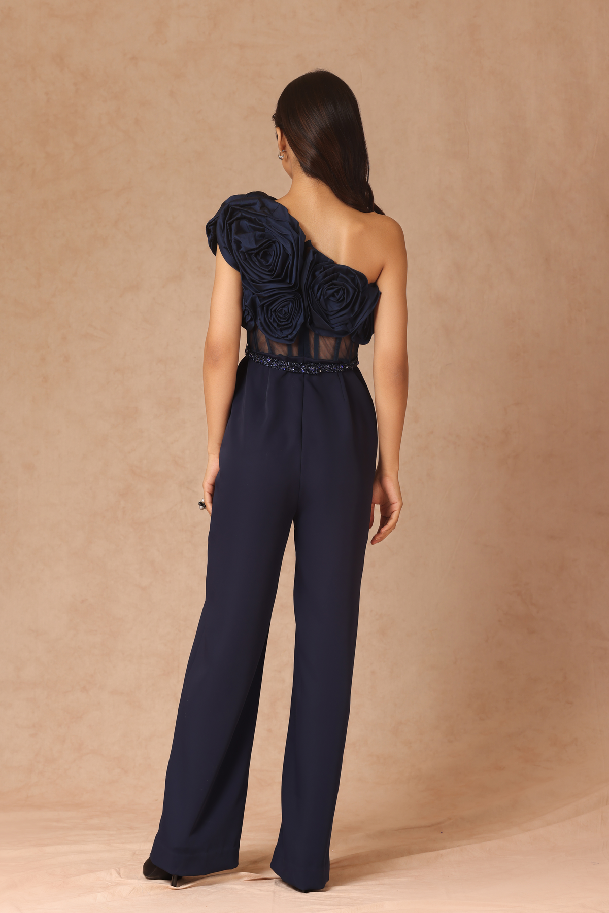 Taffeta Draped Jumpsuit With Belt