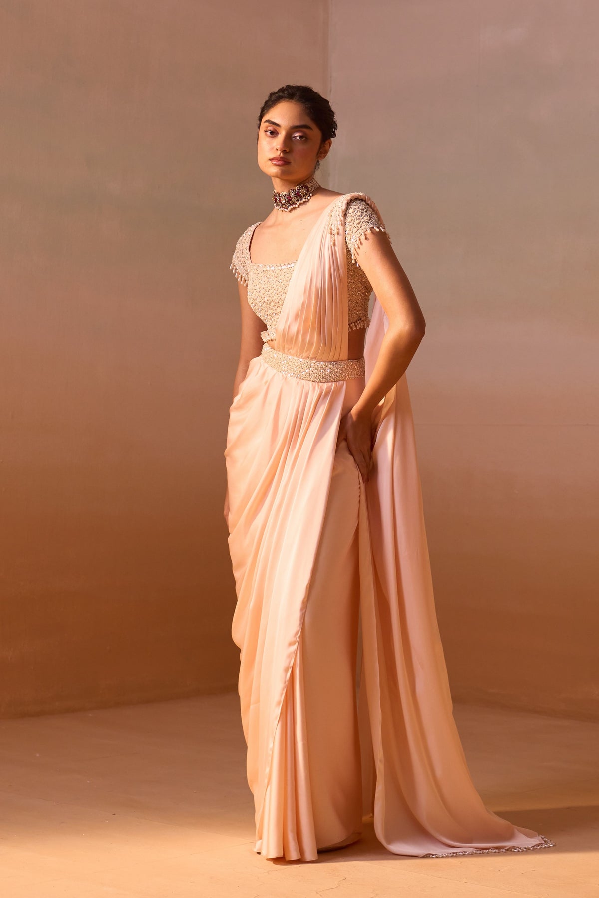 Peach Draped Saree