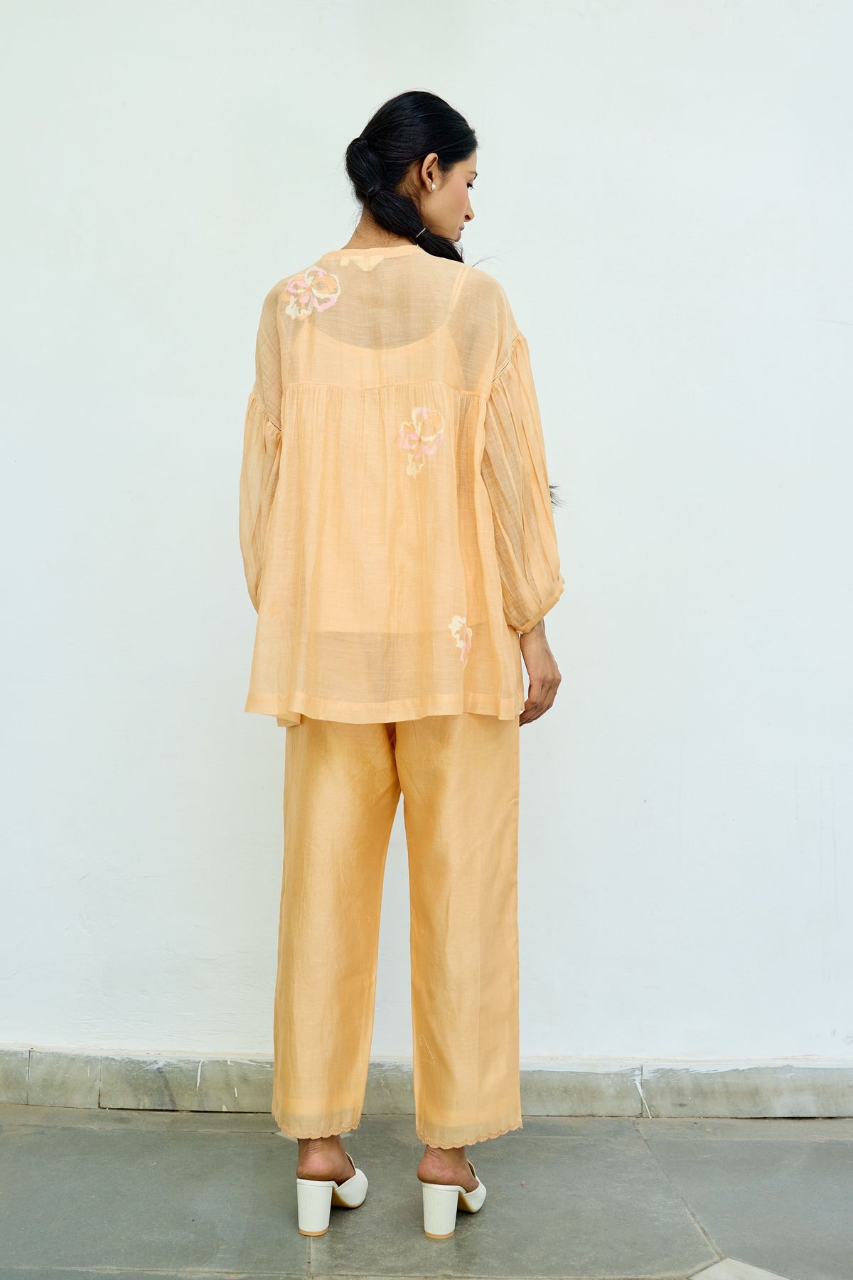 Hand Embroidered Yellow Chanderi Top