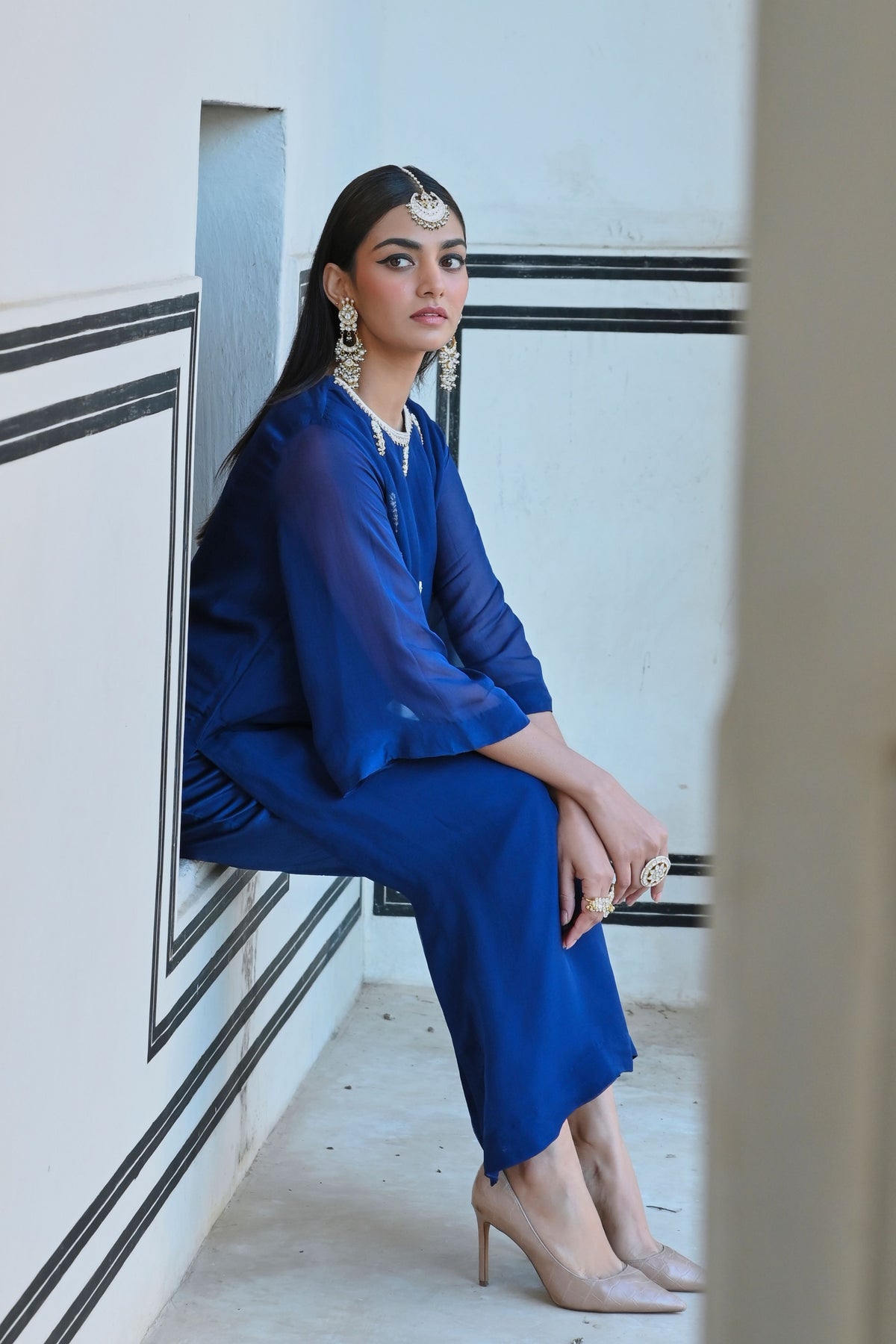 Royal Blue Embroidered Palazzo Set