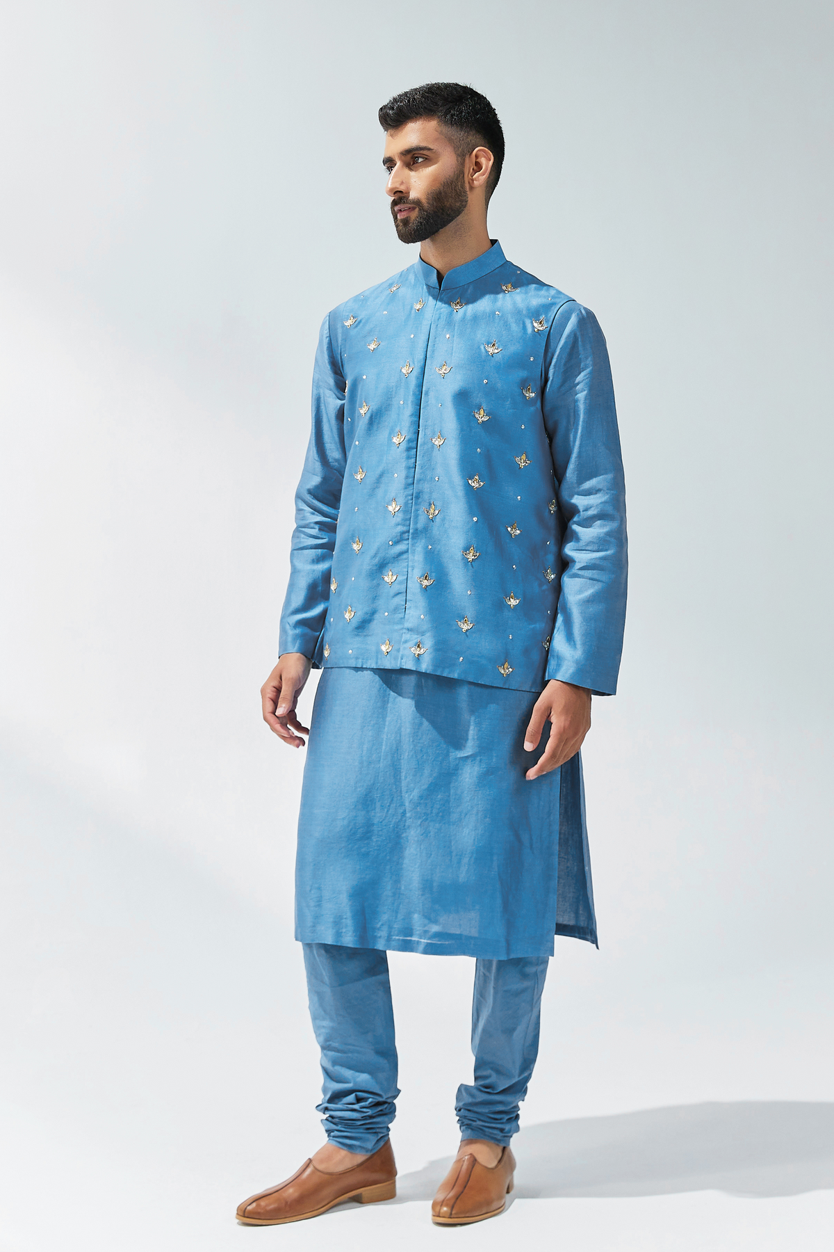 Cerulean Blue Nehru Jacket Set