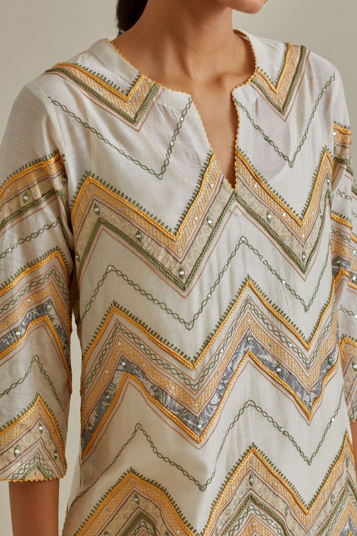 Yellow Chevron Pattern Kurta Set