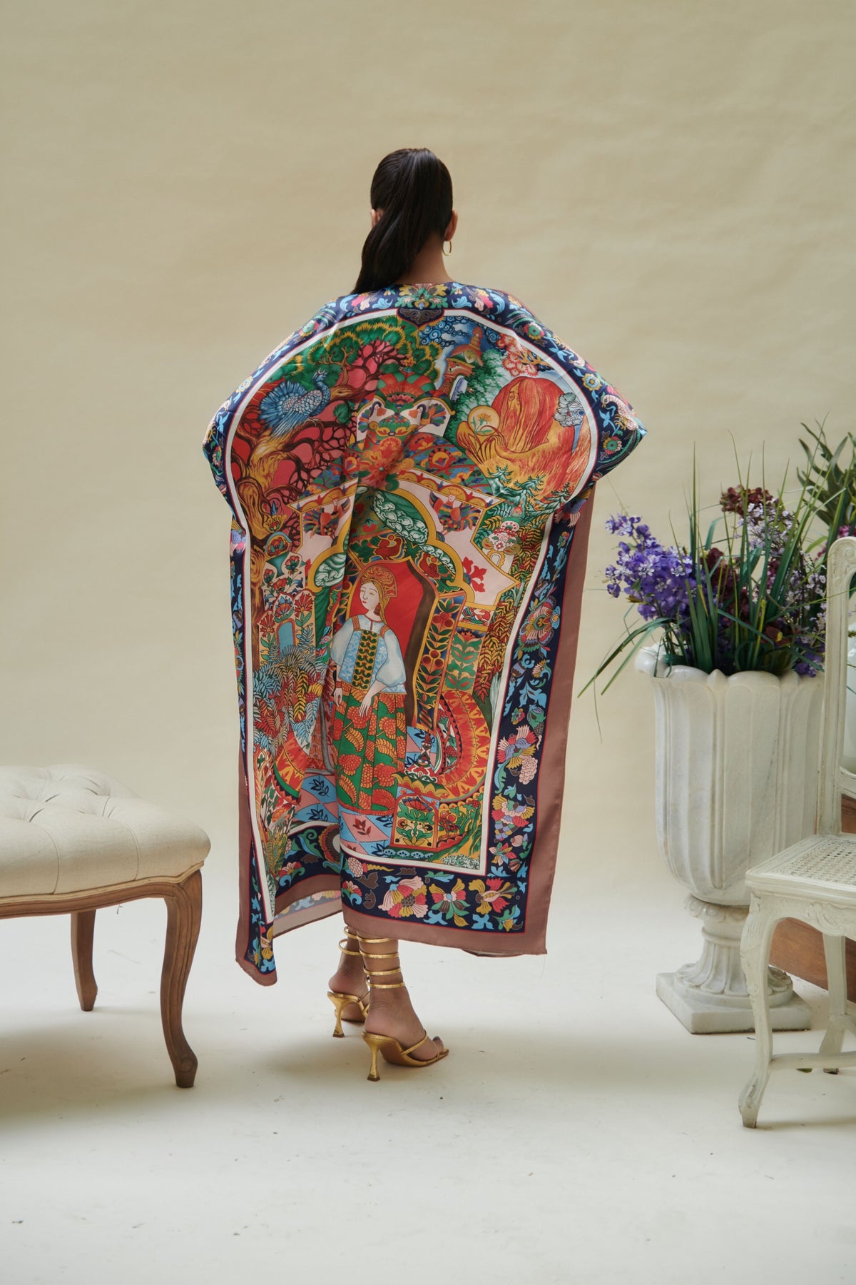 Multicolor V Neck Long Kaftan