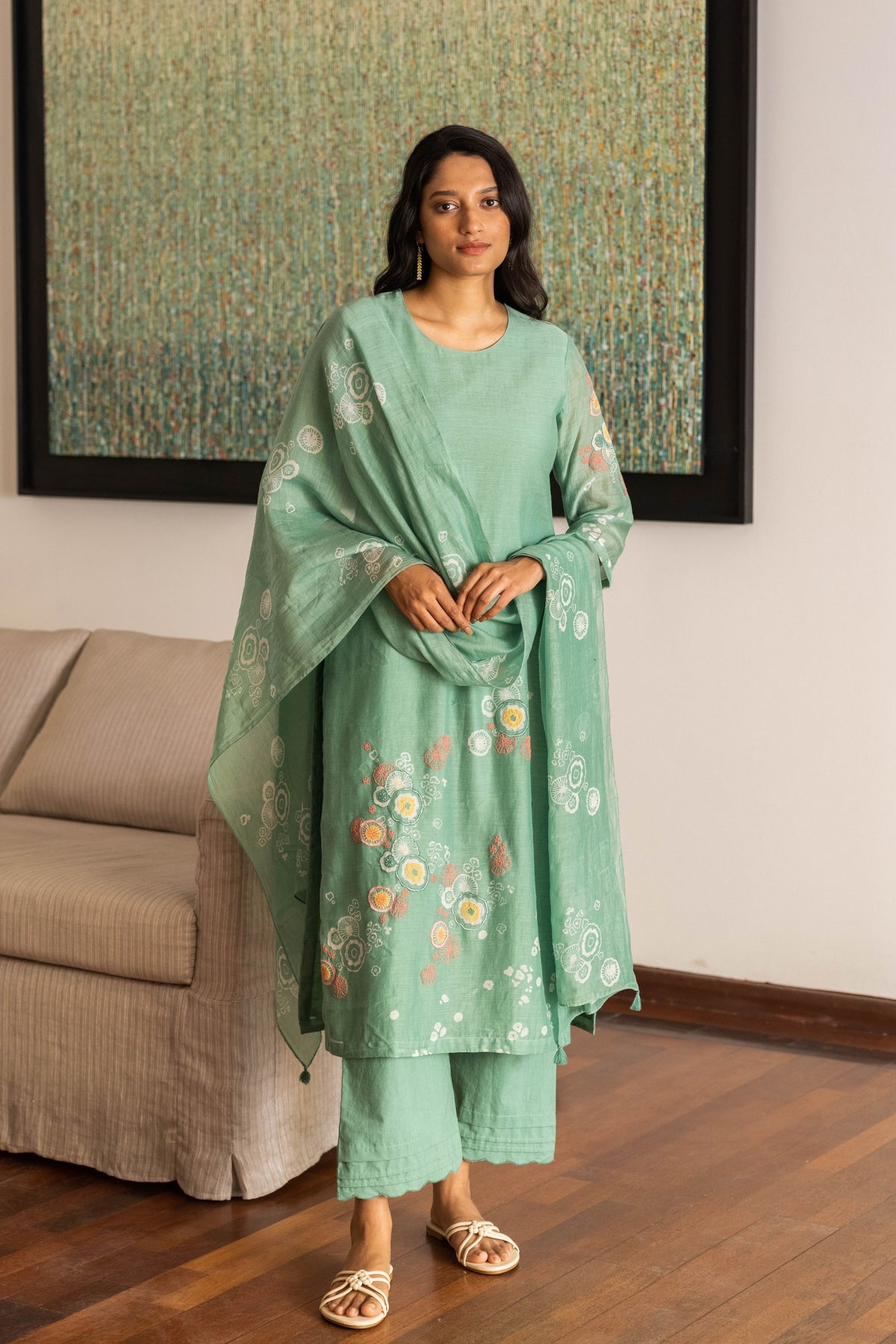 Mint Floral Kurta Set