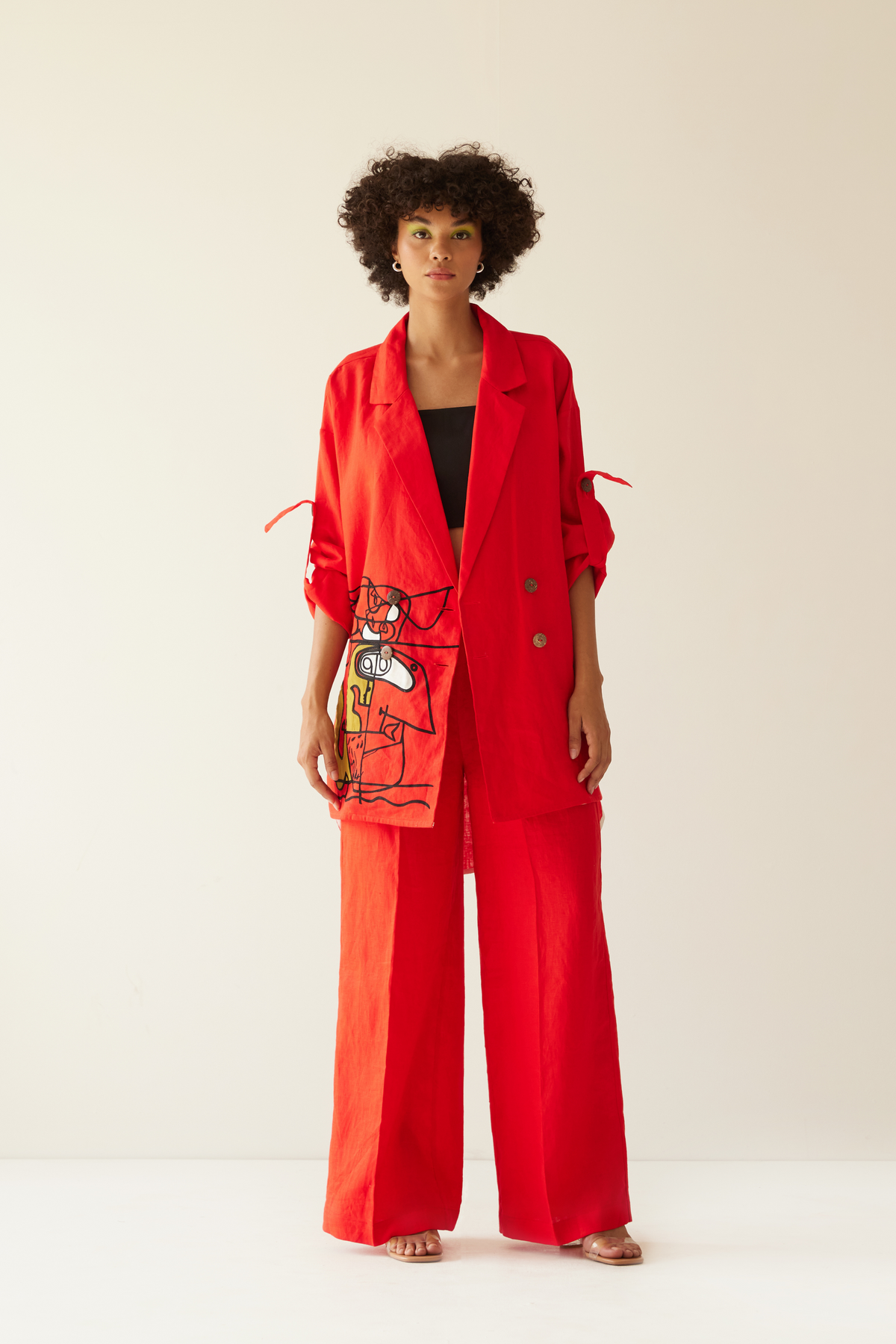 Red Linen Oversized Co-ord Set