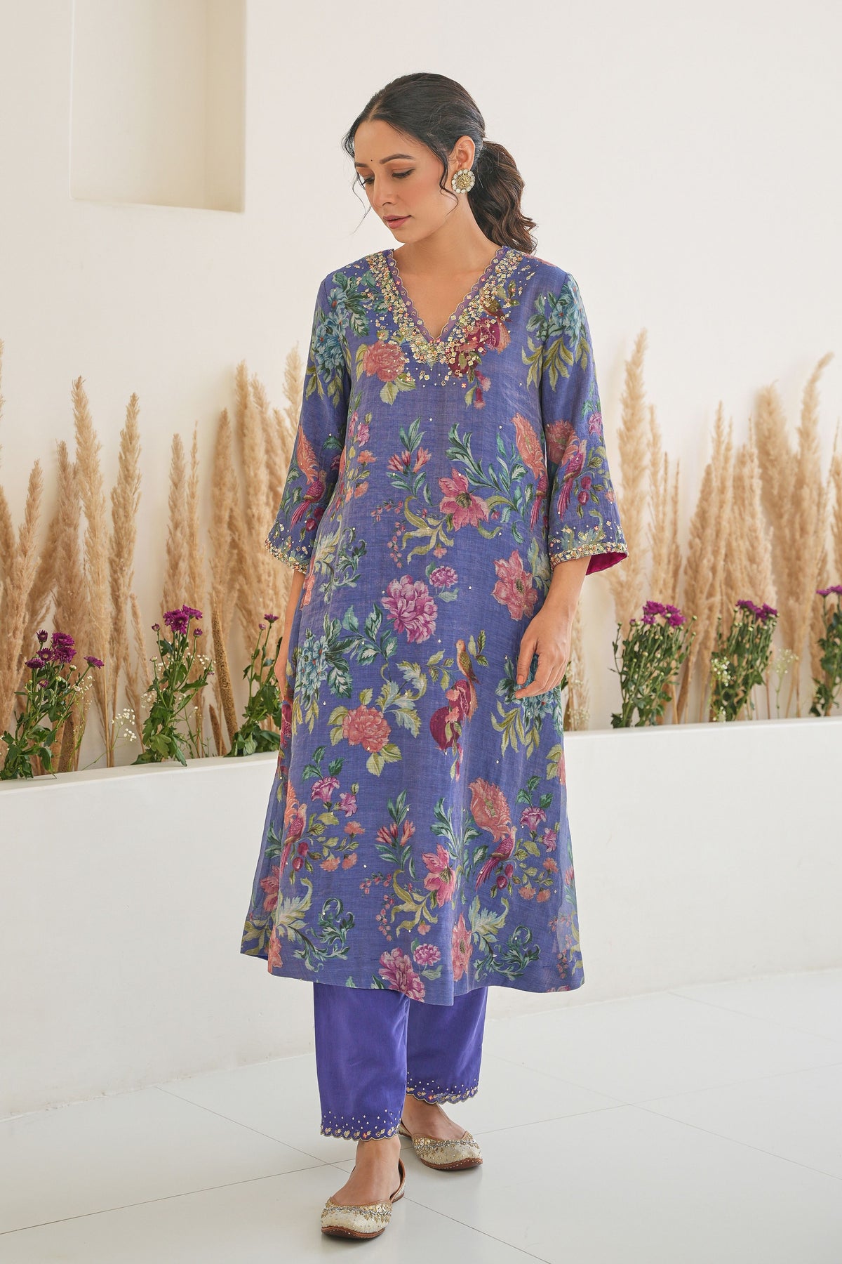 Fiza Tissue Kurta Set in Purple With Dupatta