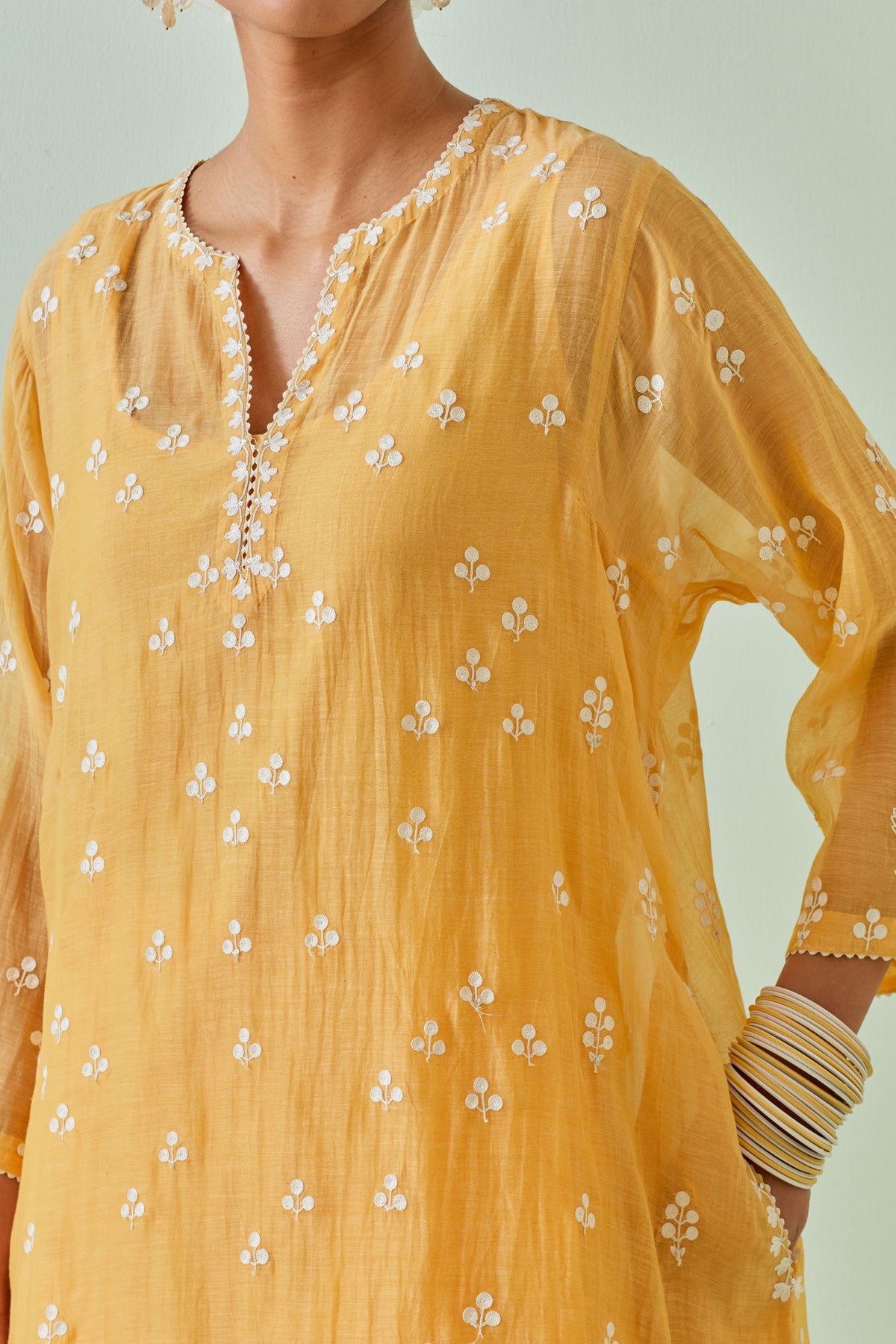 Yellow Embroidered Kalidar Kurta Set