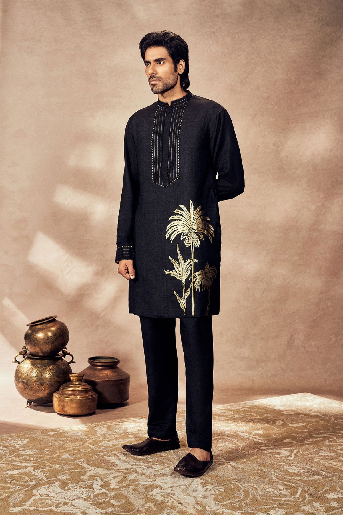 Black Palm Blooms Kurta