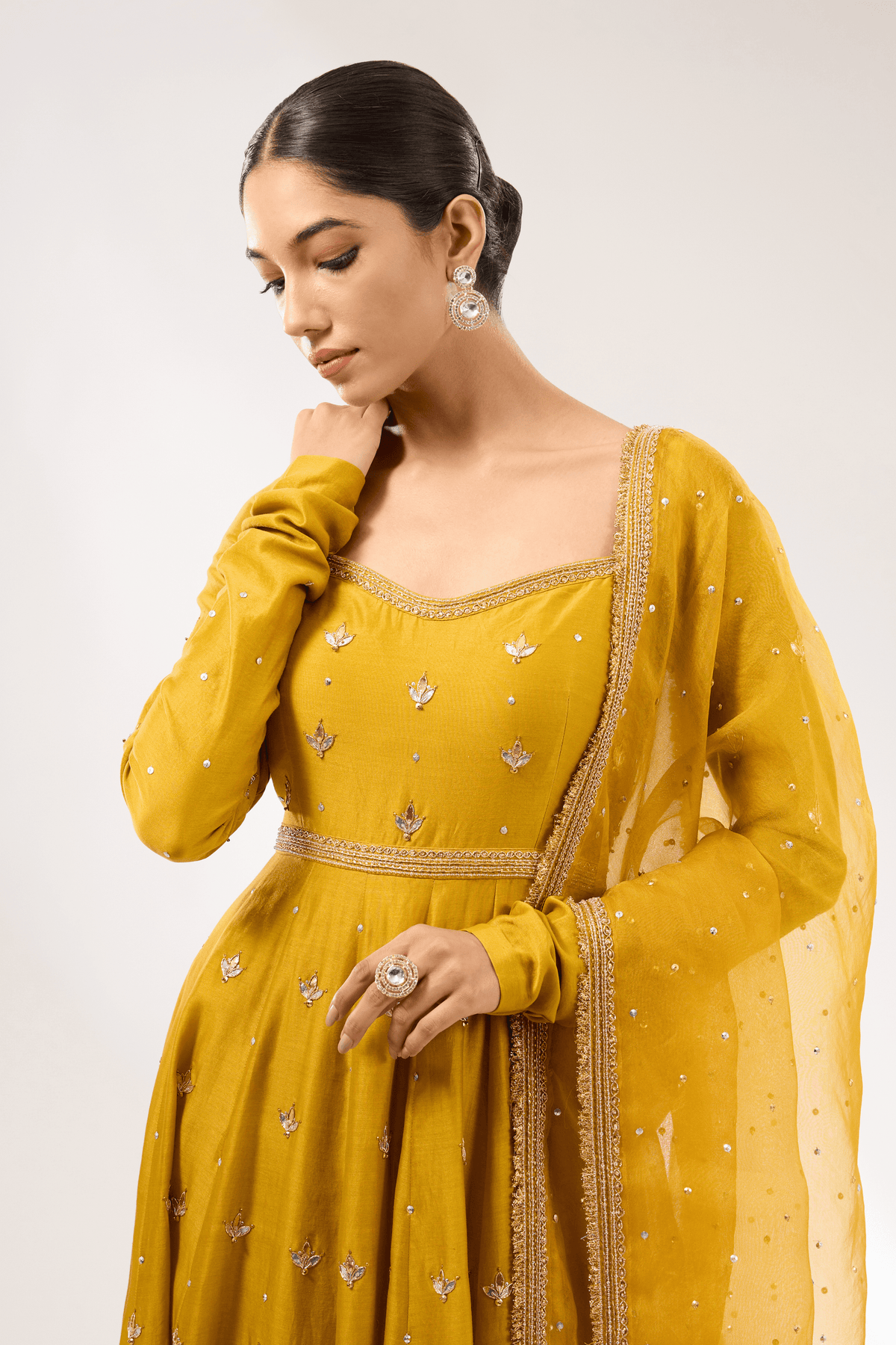 Gota Patti Mustard Anarkali Set