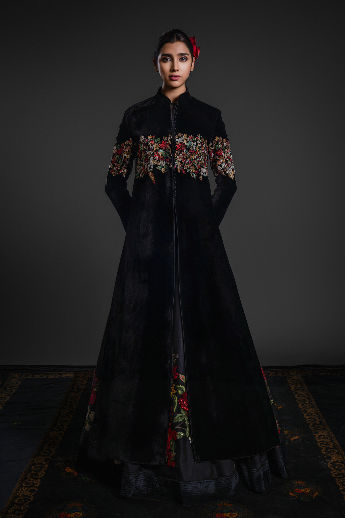 Black Long Jacket With Embroidery