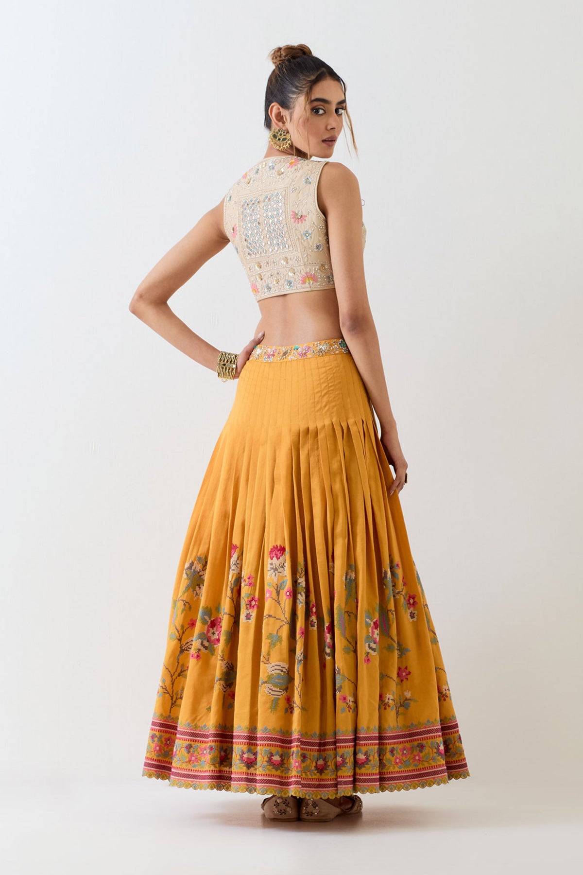 Chanderi Silk  Top and Skirt Set