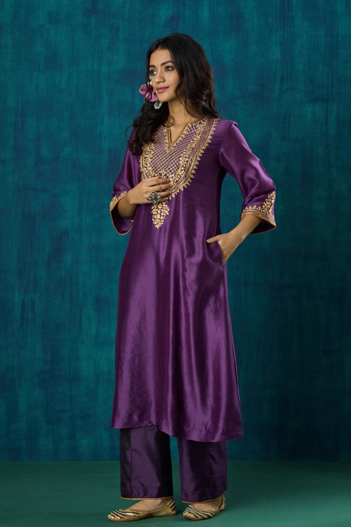 Purple Embroidered Kurta Sets