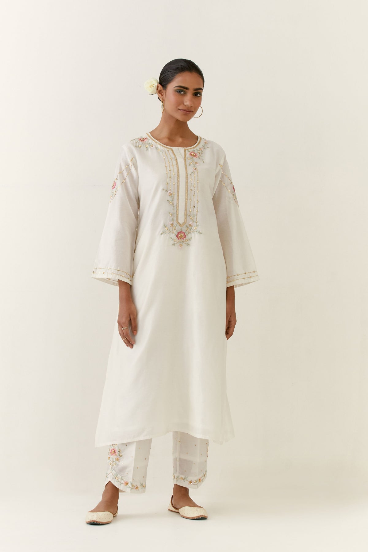 Off White Placket Kurta