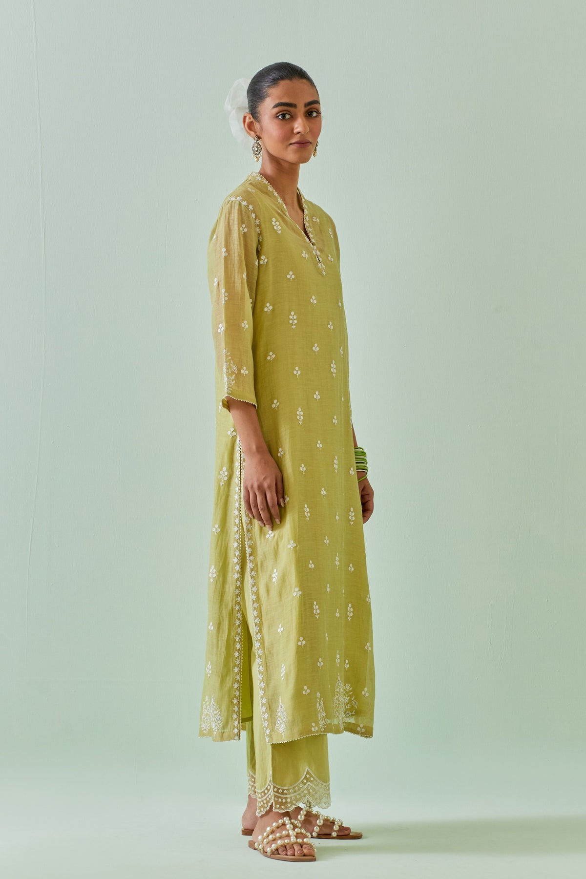 Green Embroidered Straight Kurta Set