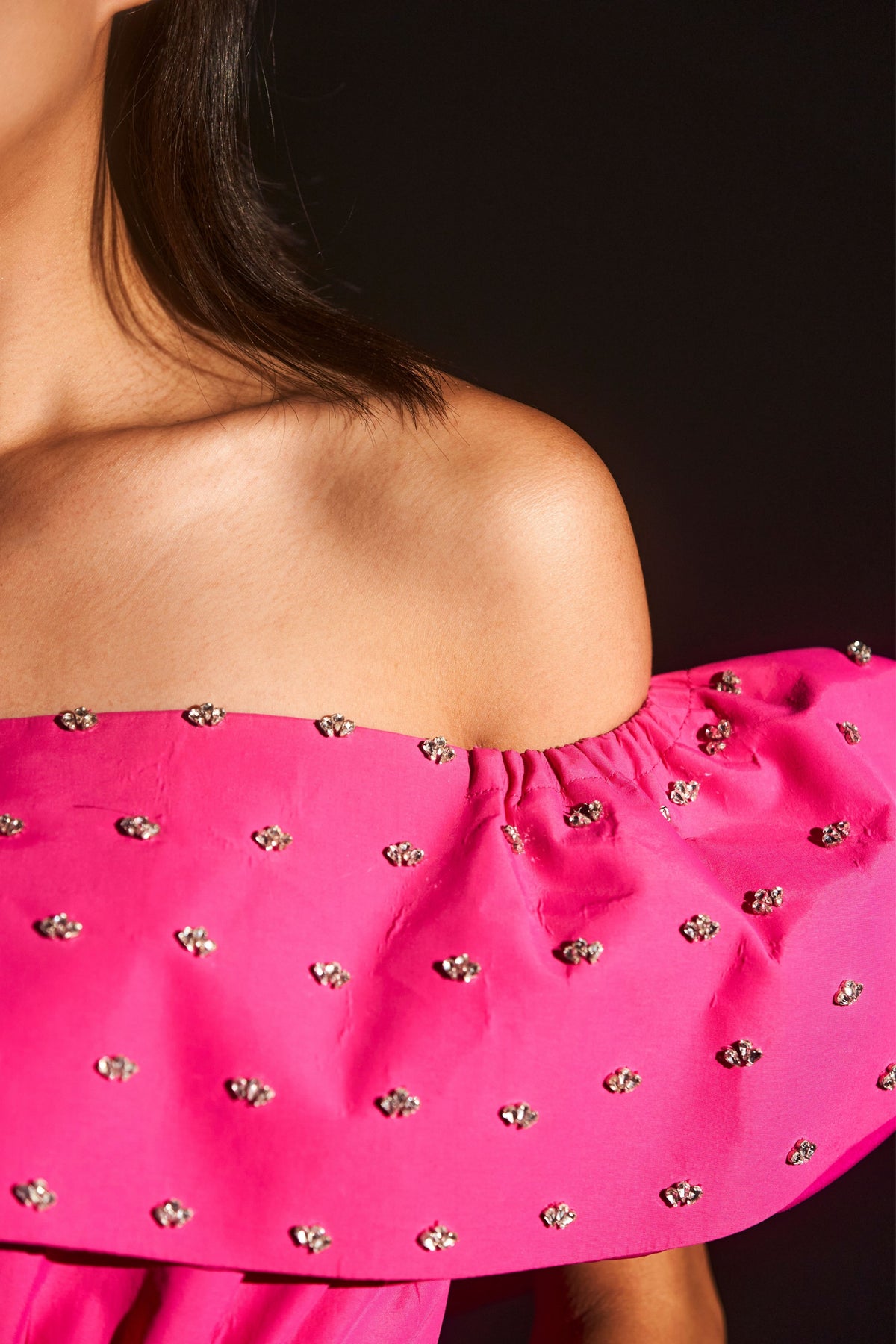 Pink Embellished Off-shoulder Dress