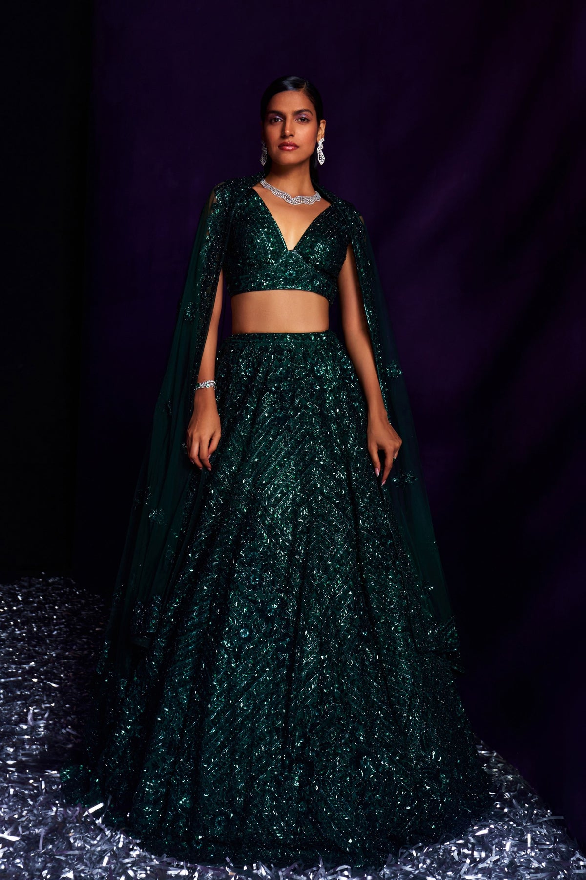 Emerald Green Sequins Lehenga Set