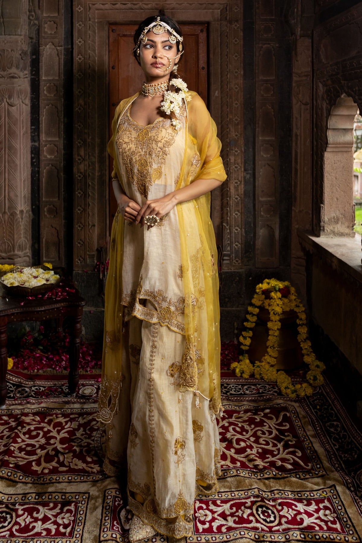 Sharara Set in Yellow Beige