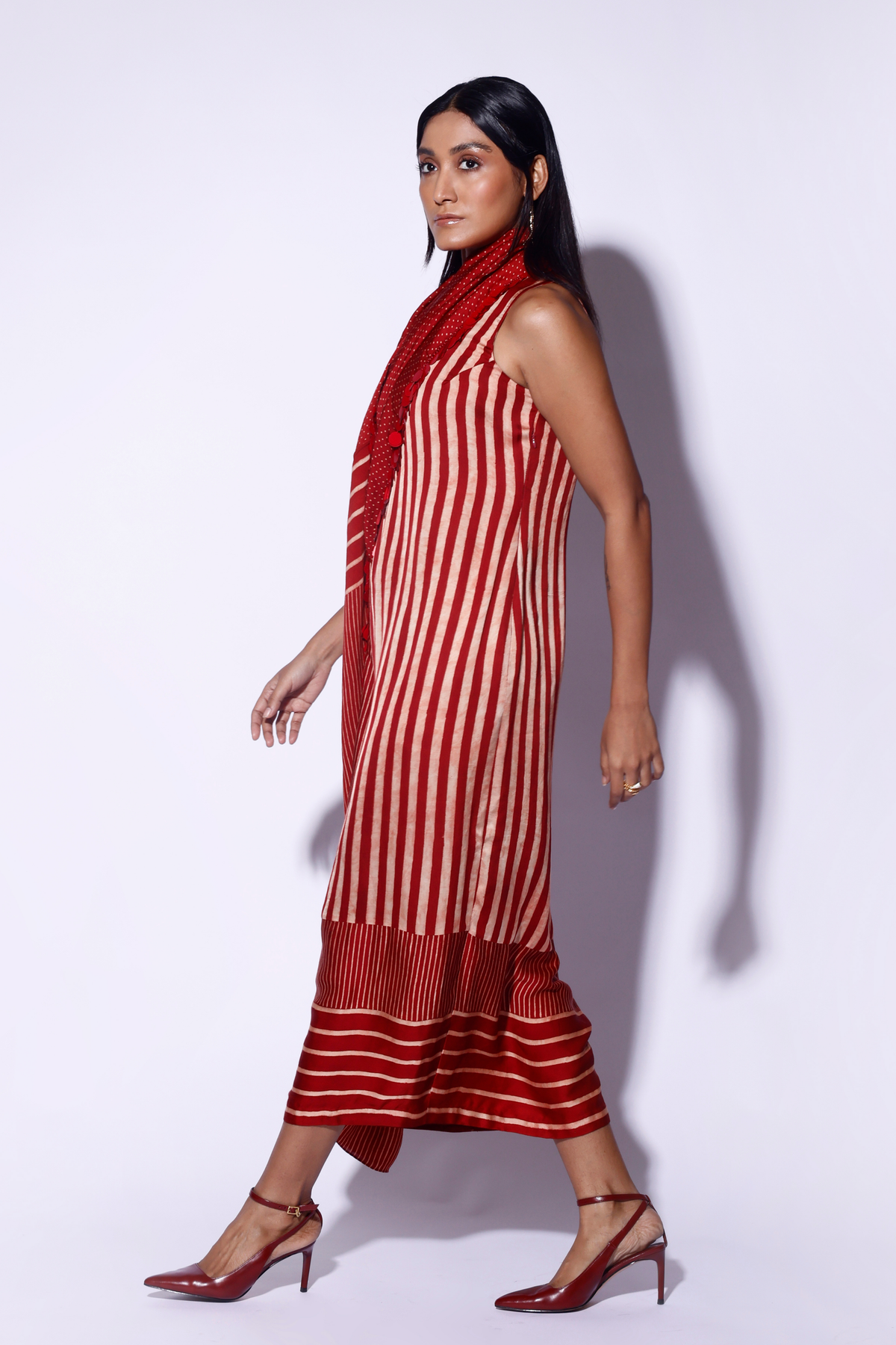 Red Stripe Polka Scarf Dress