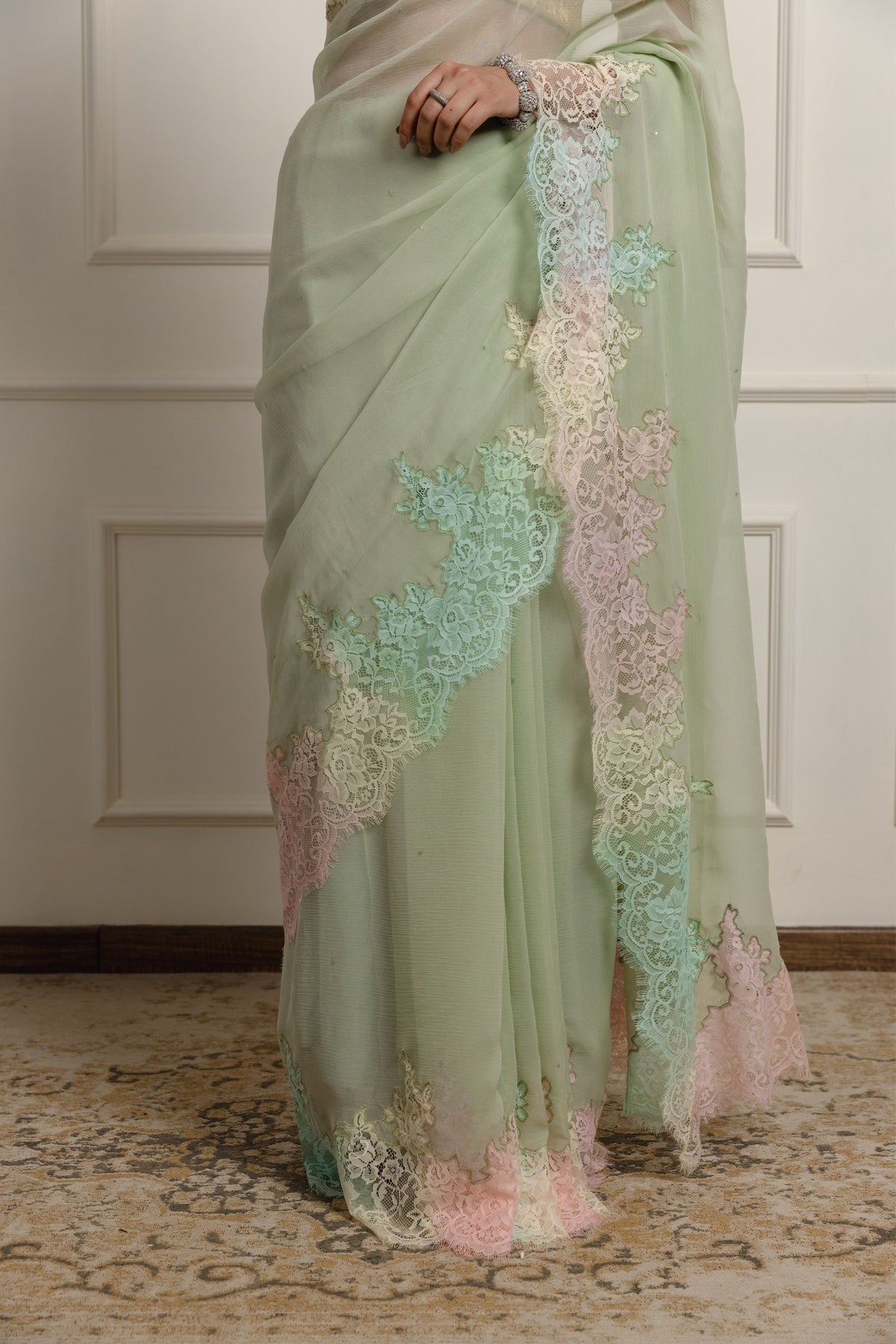 Sophia Sage Green Chiffon Saree