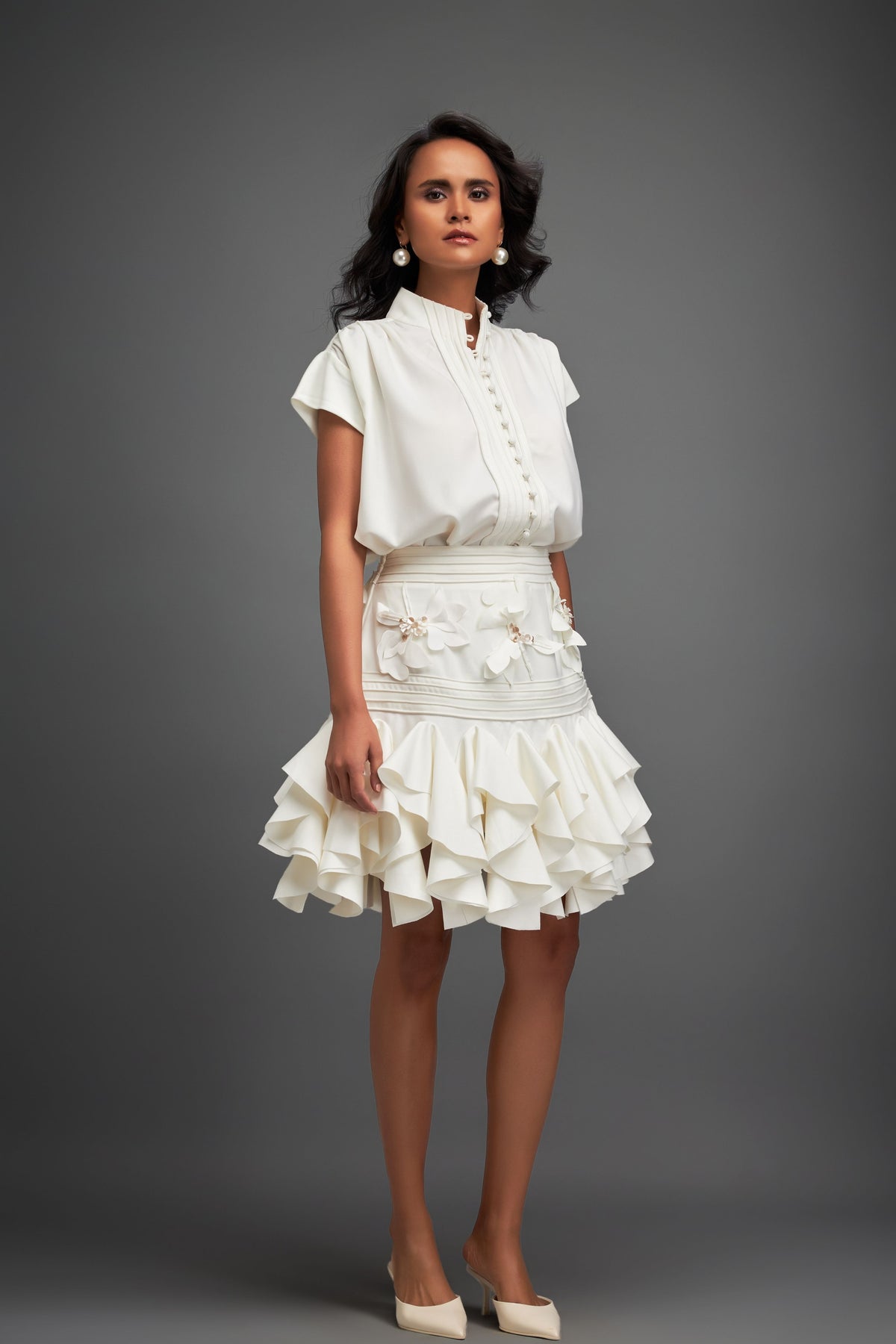 White Top With Ruffles Skirt