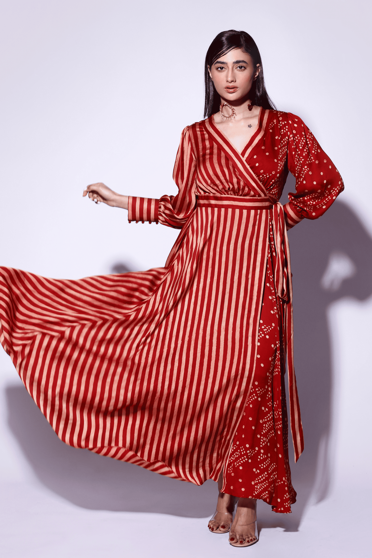 Red Printed Wrap Dress