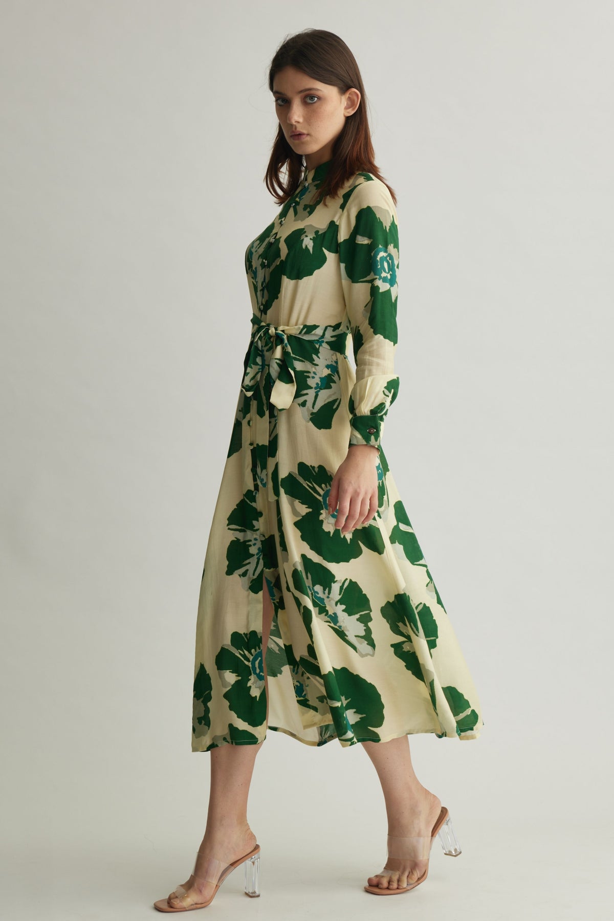 Green Floral Shirt Dress