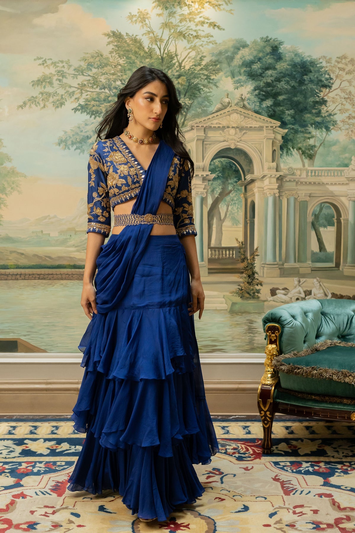 Electric Blue 3 Layer Saree Set